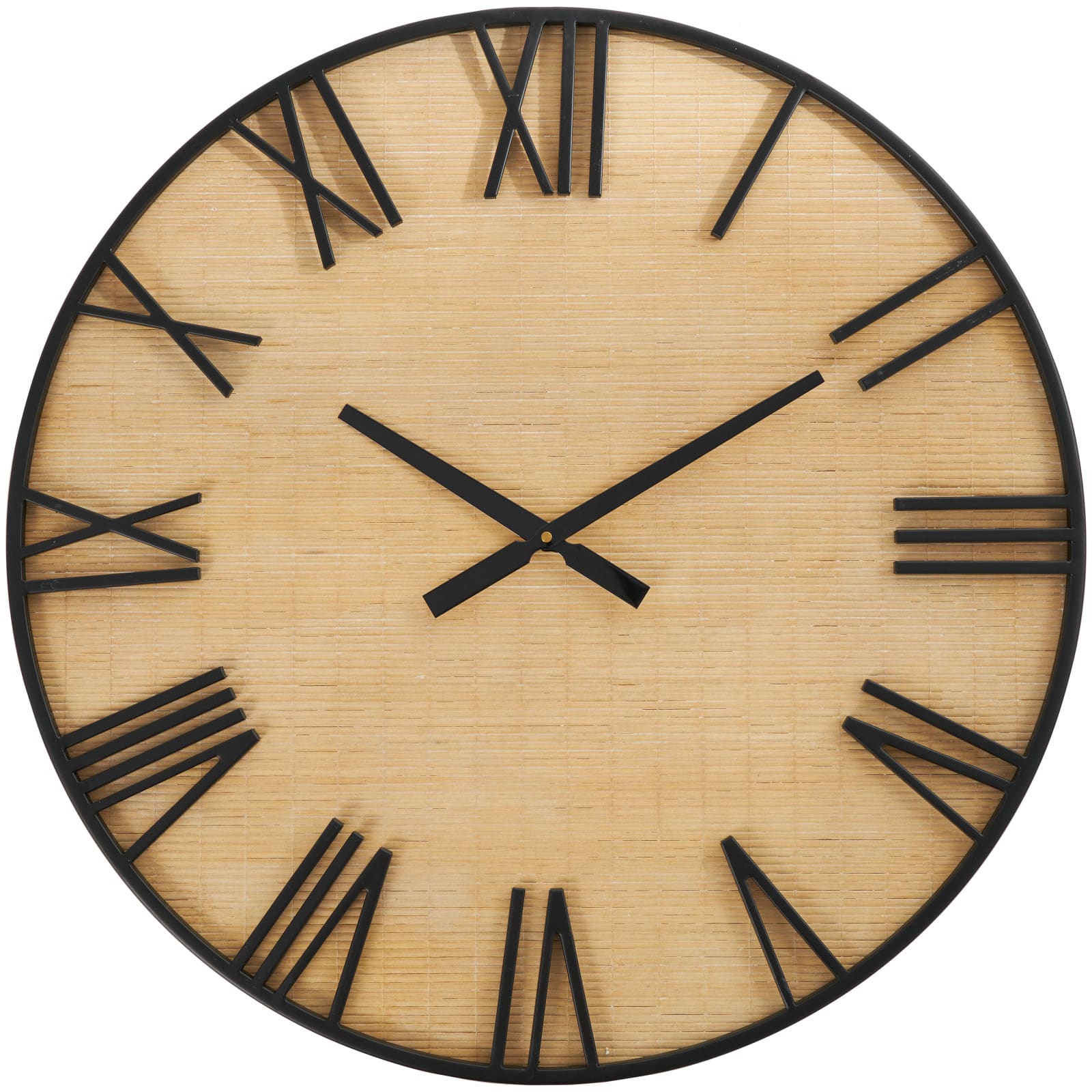 28" Light Brown Wall Clock with Black Metal Frame