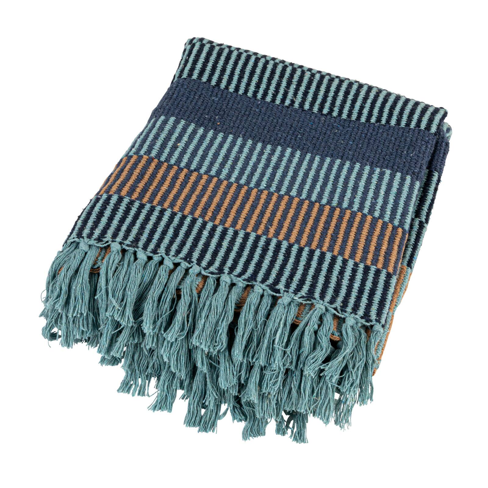 Hello Honey® Blue & Cream Striped Cotton Blend Throw with Fringe