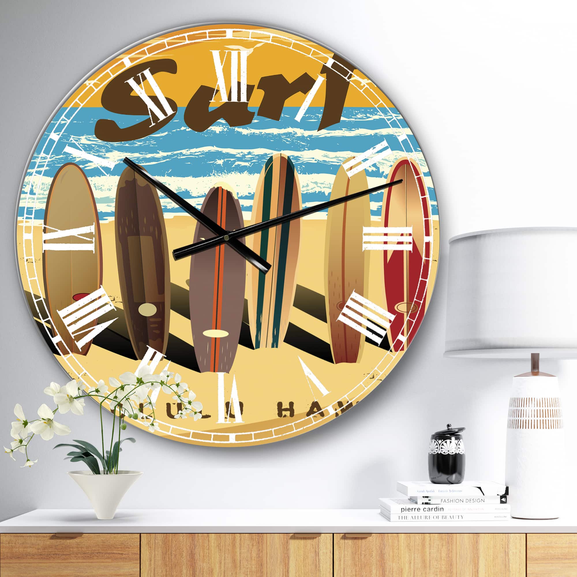 Designart 'Surfing In Honolulu Hawaii Large Nautical & Coastal Wall Clock