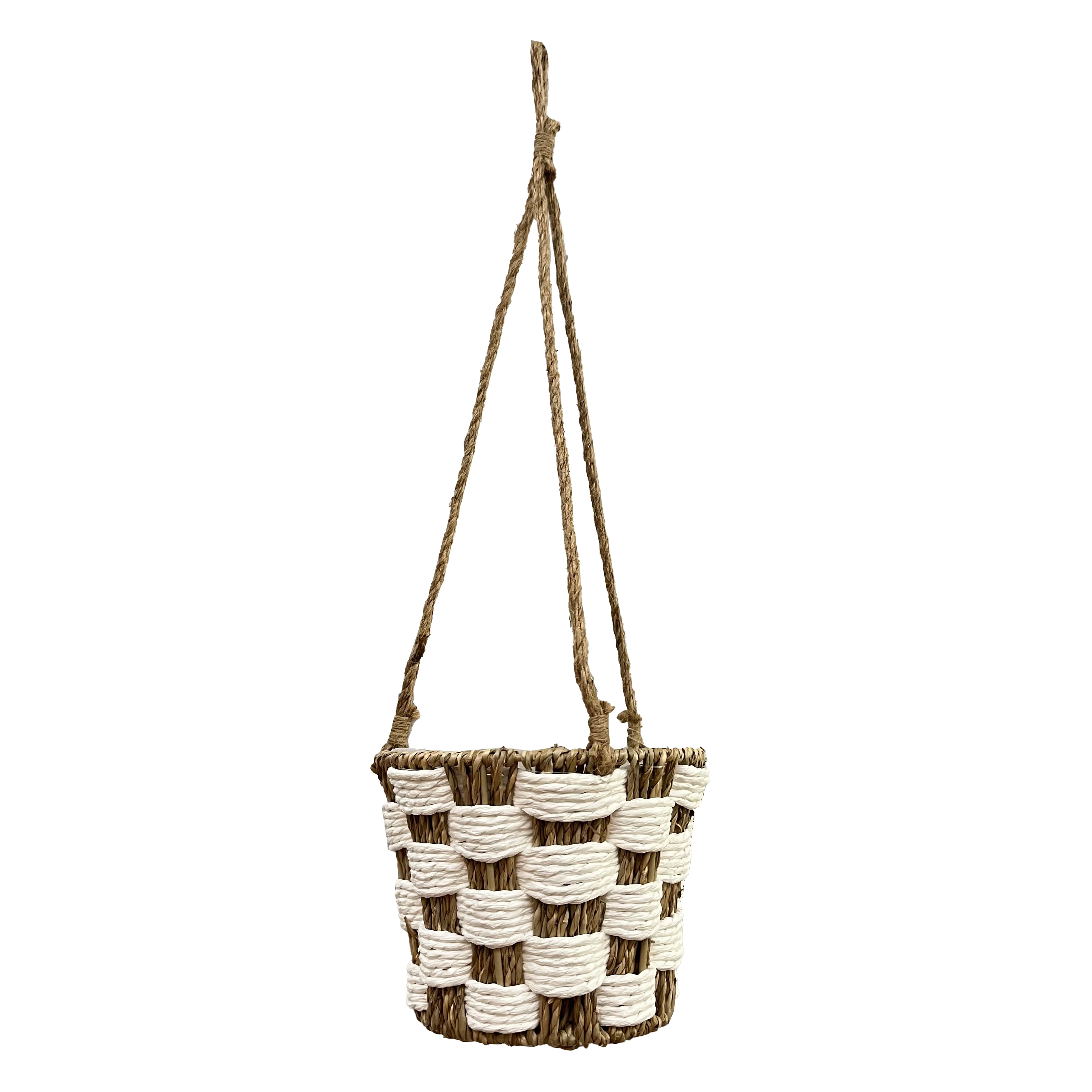 20.5&#x22; Brown &#x26; White Checkered Hanging Basket by Ashland&#xAE;