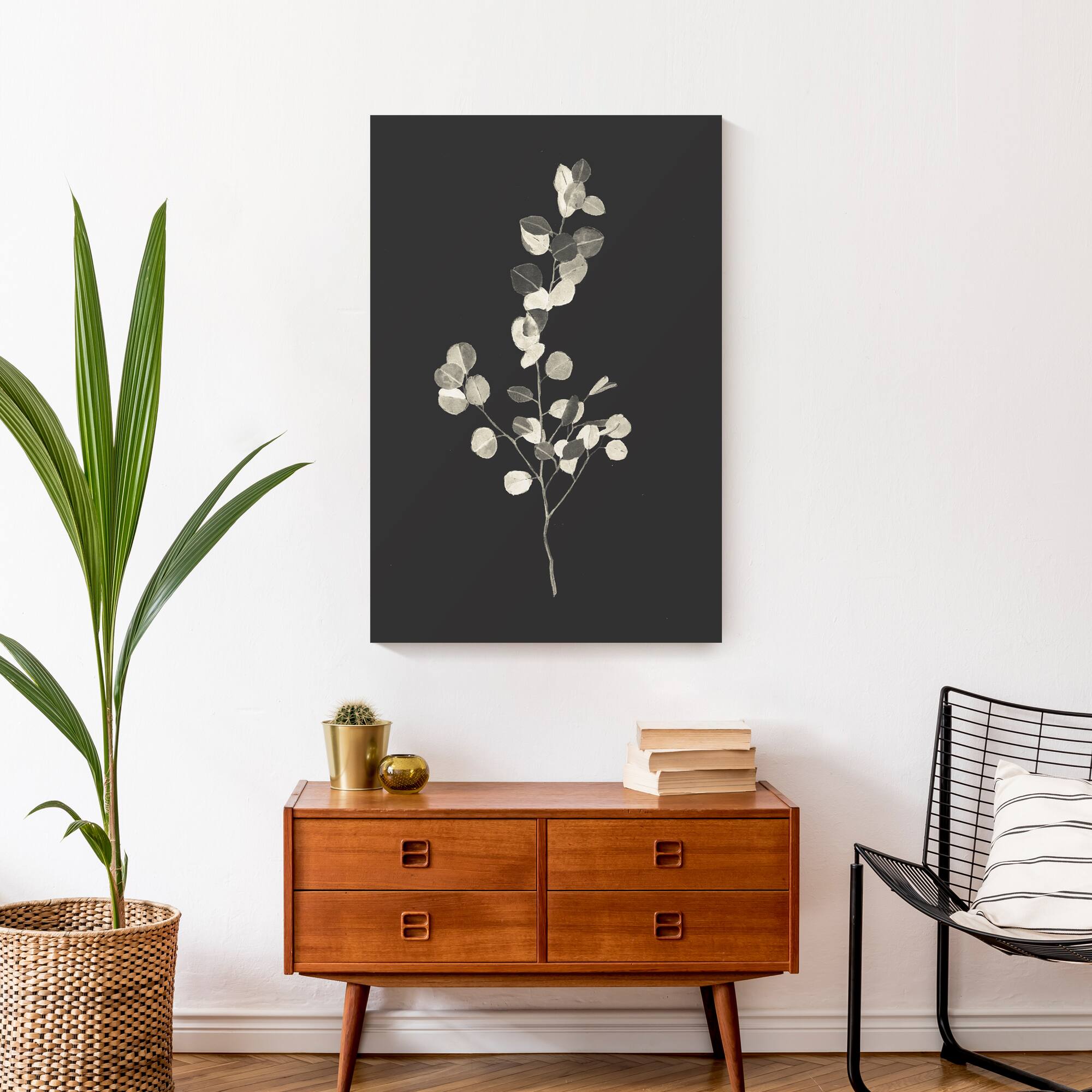 Cream Eucalyptus On Charcoal Canvas Wall Art