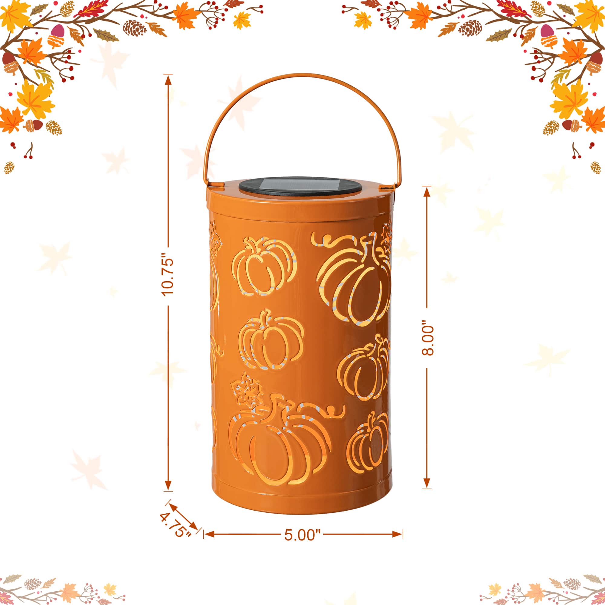 Glitzhome&#xAE; 10.75&#x22; Fall Metal Pumpkin Solar Powered LED Lantern