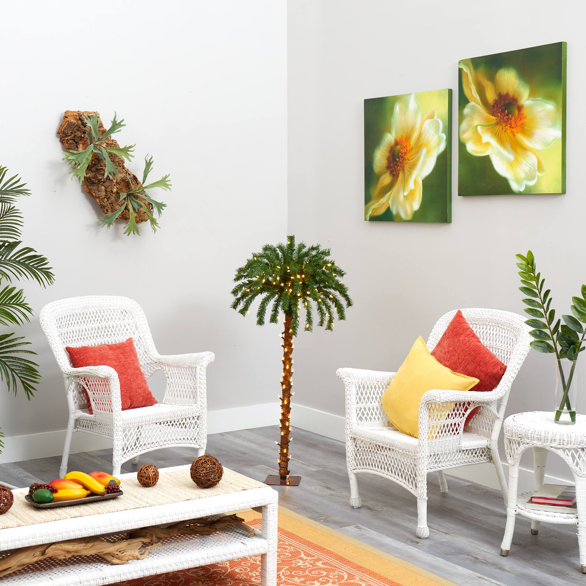 4ft. Pre-Lit Christmas Palm Artificial Tree with Warm White LED Lights