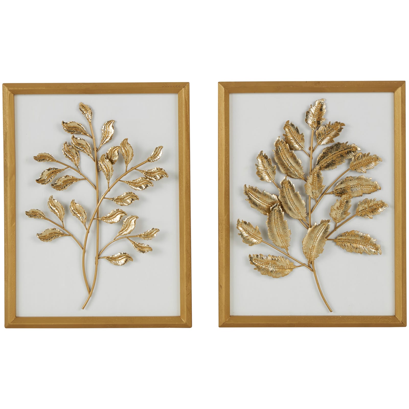 Gold Wood Leaf 3D Wall Décor with Beveled Frame Set