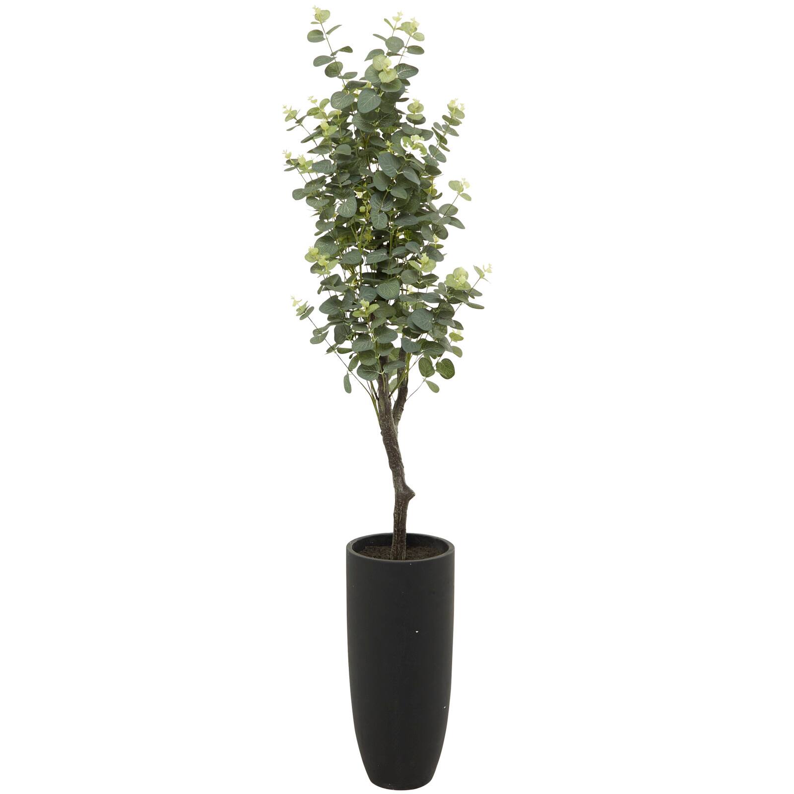 57" Green Faux Foliage Eucalyptus Artificial Tree With Black Plastic Pot