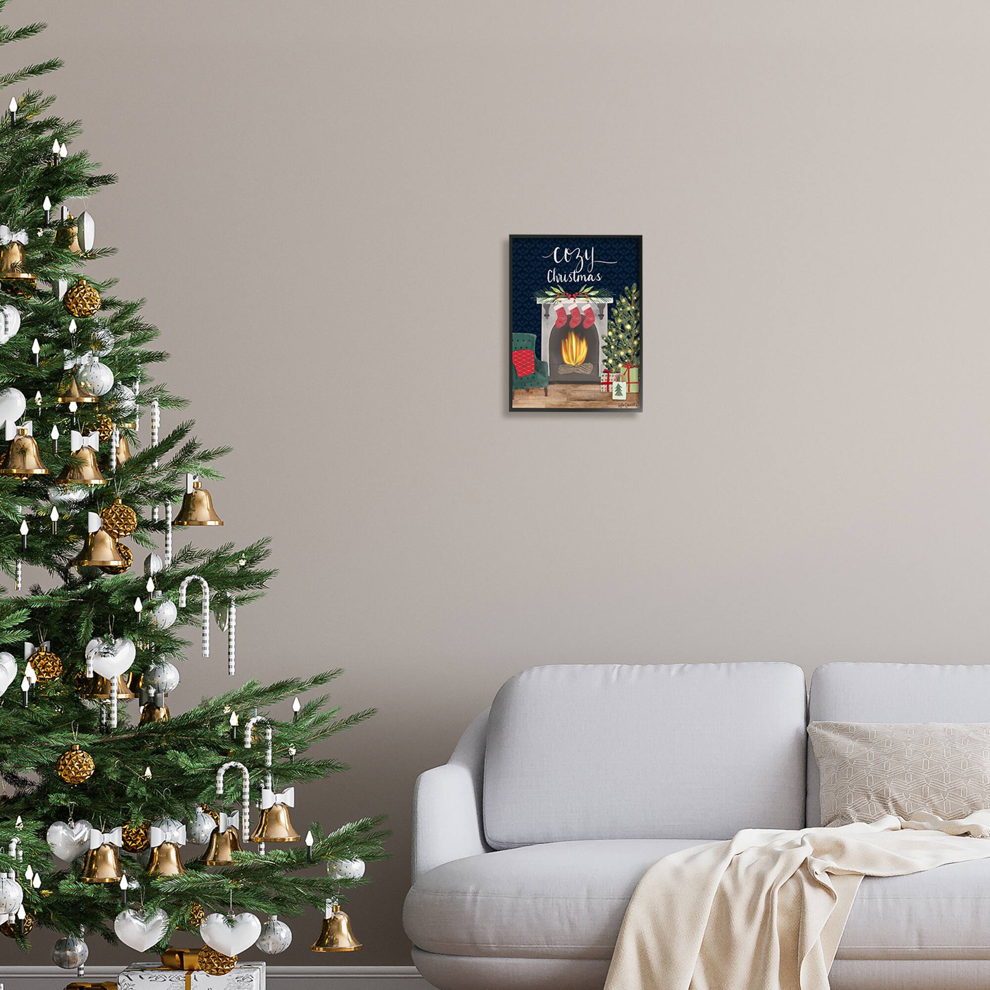 Stupell Industries Cozy Christmas Fireplace Mantel Framed Giclee Art