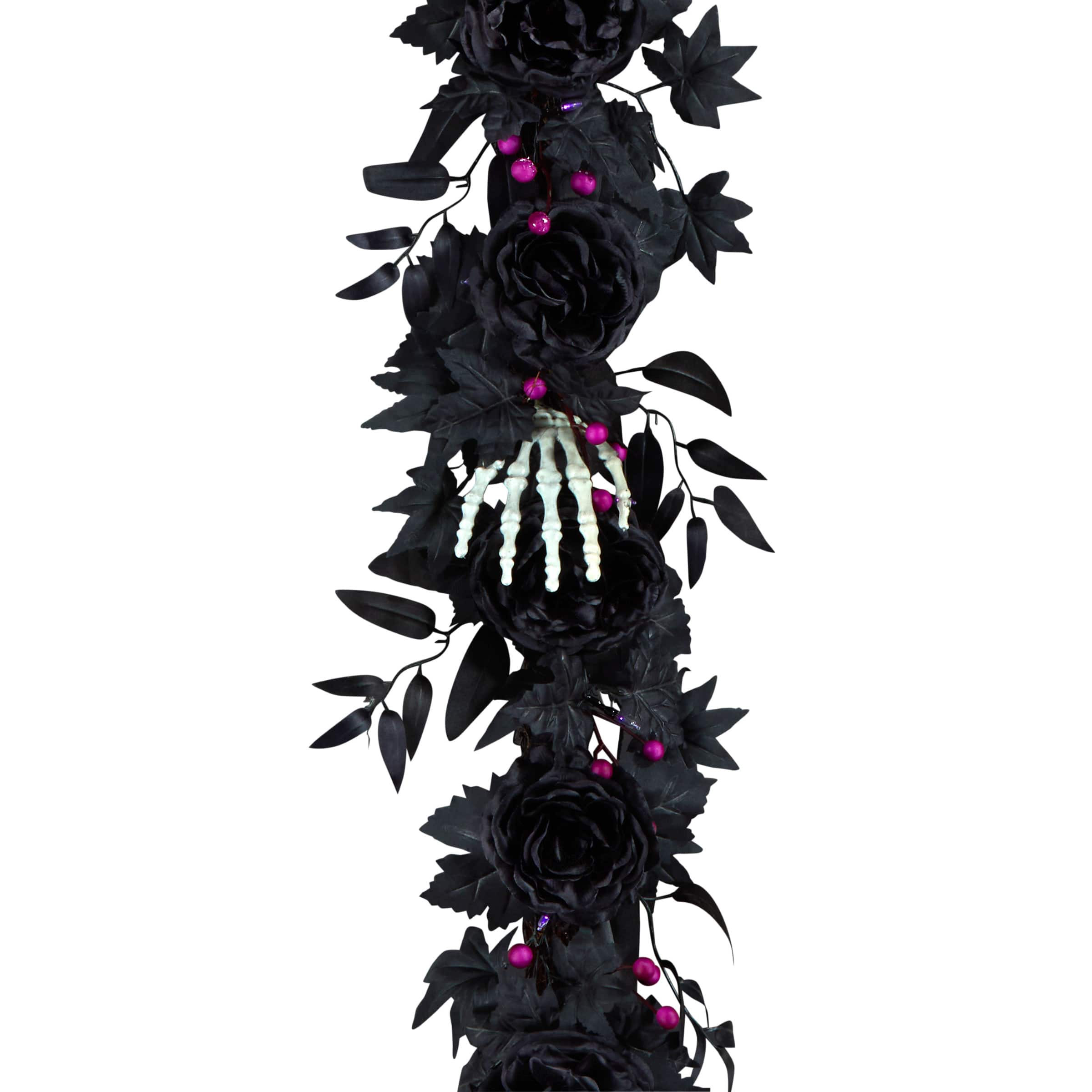 6ft. Bad to the Bone Skeleton Hand &#x26; Flower Halloween Pre-Lit LED Garland