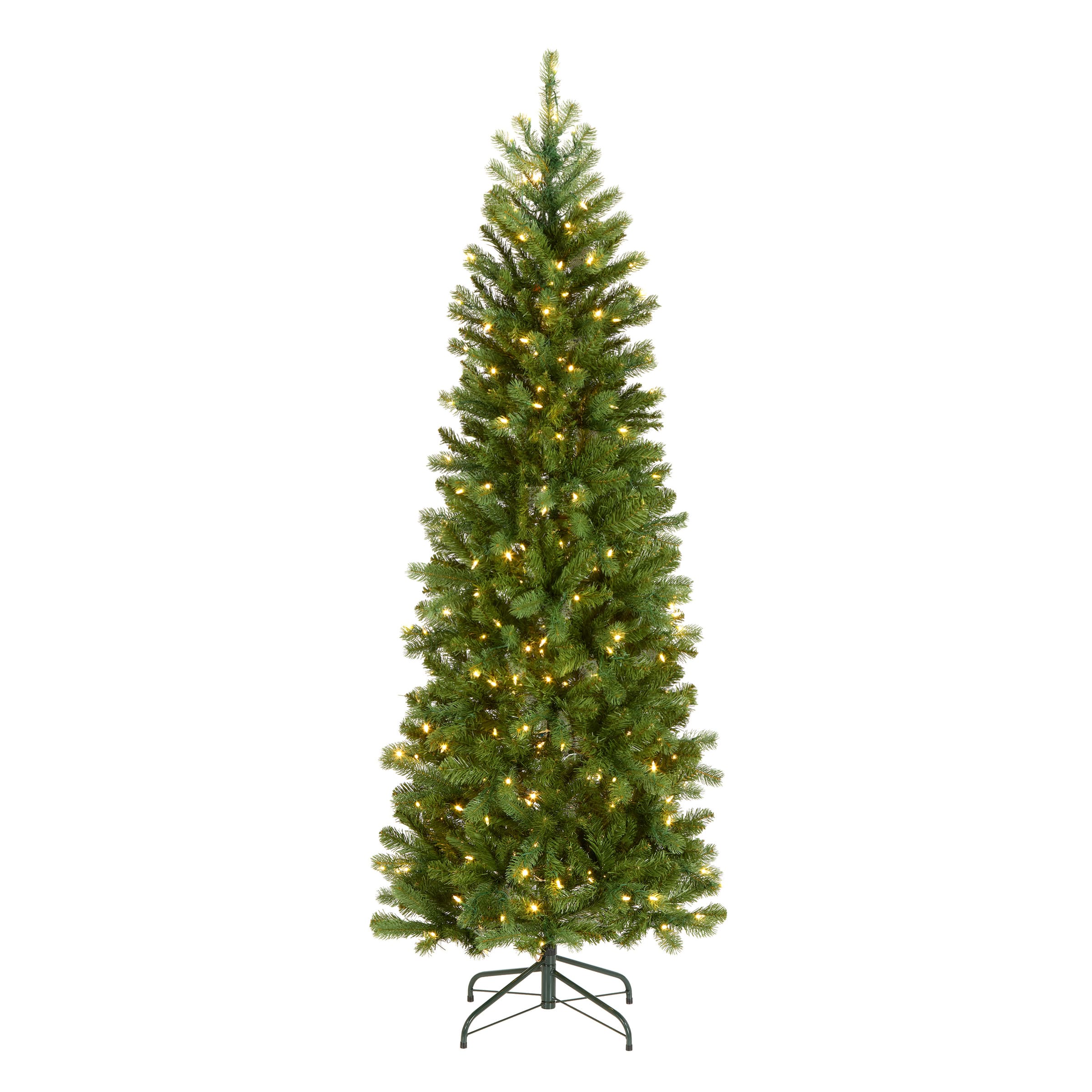 6.5ft. . Pre-Lit Feel Real® Downswept Douglas Fir Pencil Slim Artificial Christmas Tree, Dual Color LED Lights