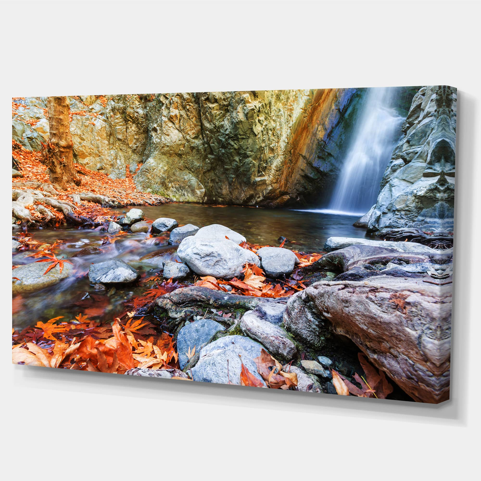 Designart - Beautiful Serenity Waterfall in Cyprus - Landscape Wall Art on Canvas