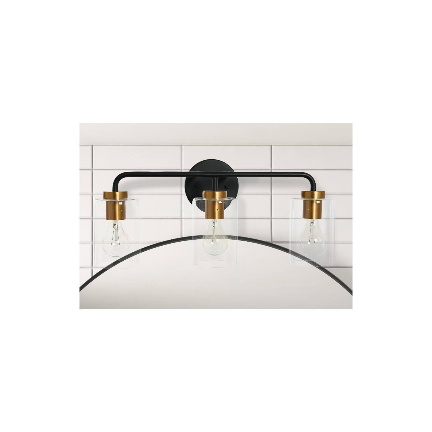 Hello Honey® Robert Stevenson Lighting Kendrick Matte Black & Brushed Gold Metal & Glass 3-Light Vanity Light