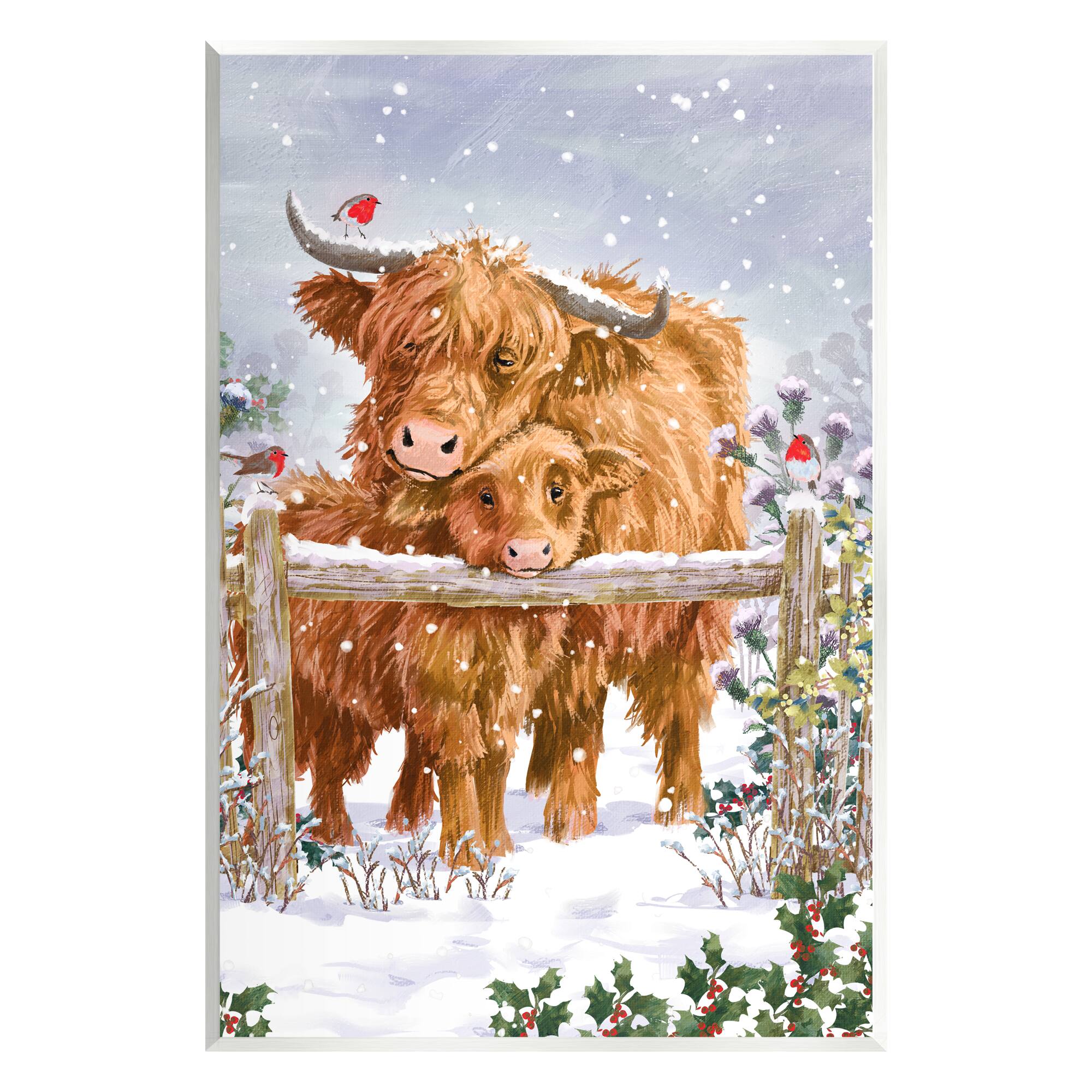 Stupell Industries Winter Cattle Cuddling Snow Scene Wall Plaque Art