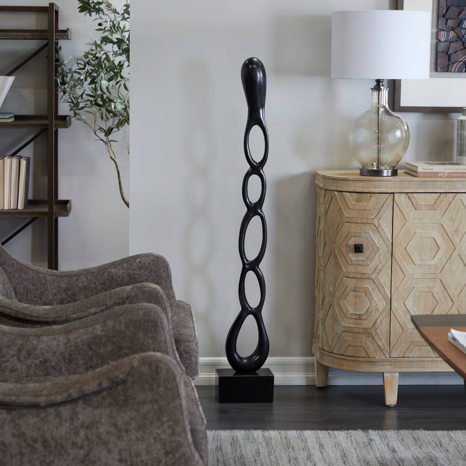 51" Aluminum Tall Linked Floor Abstract Sculpture with Black Base