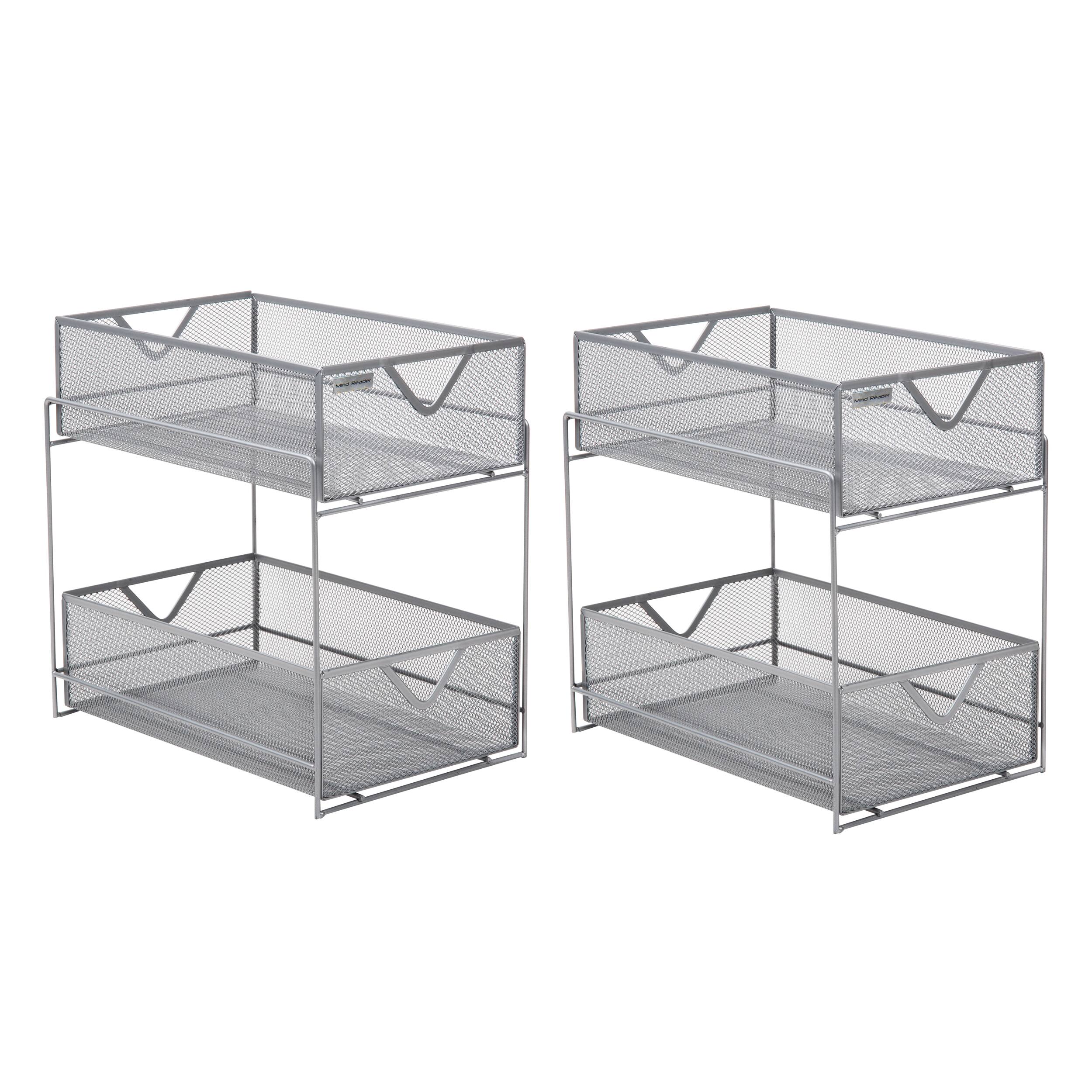 Mind Reader Network Collection 2-Tier Silver Sliding Basket Storage, 2ct.