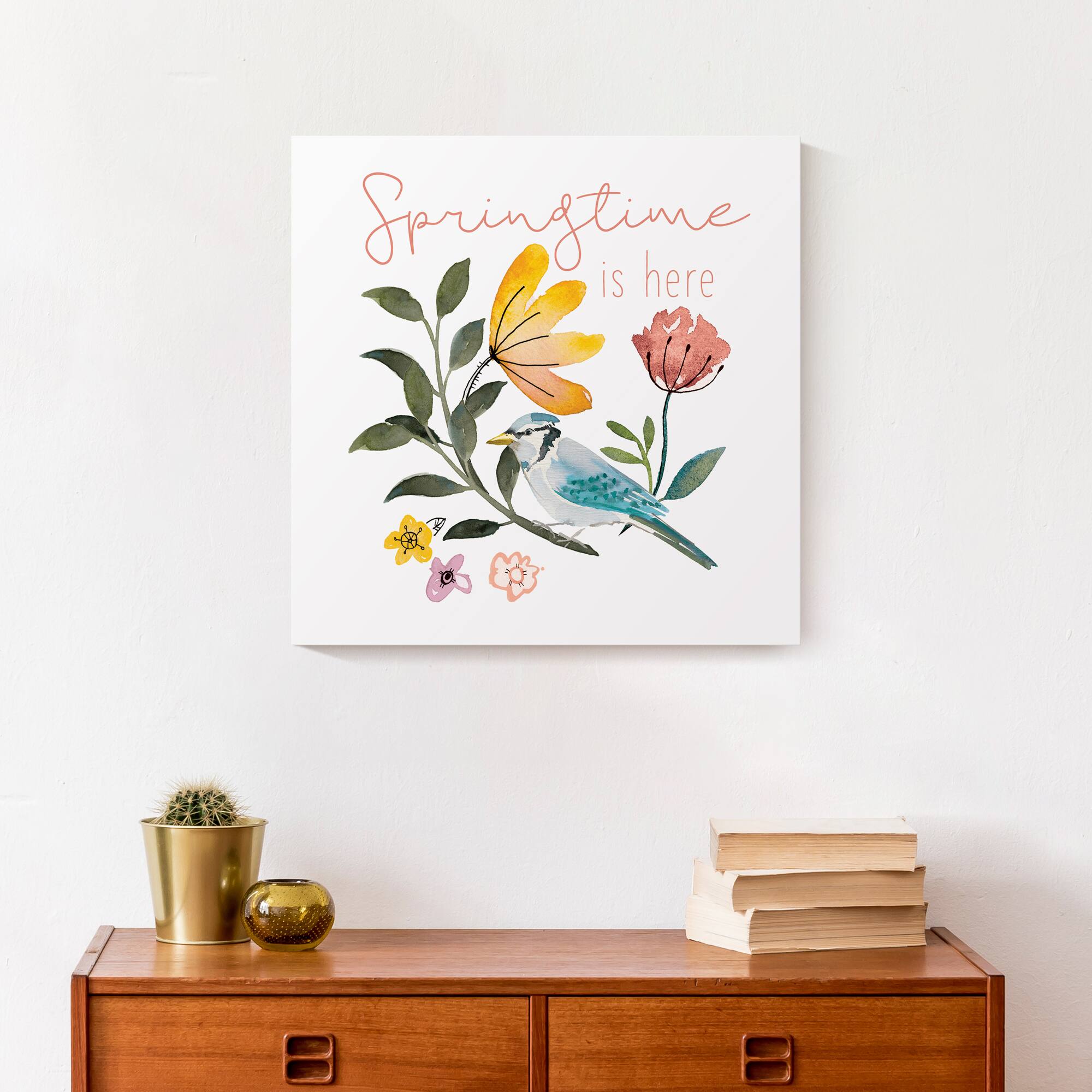 Blue Jay Springtime 16" x 16" Canvas Wall Art