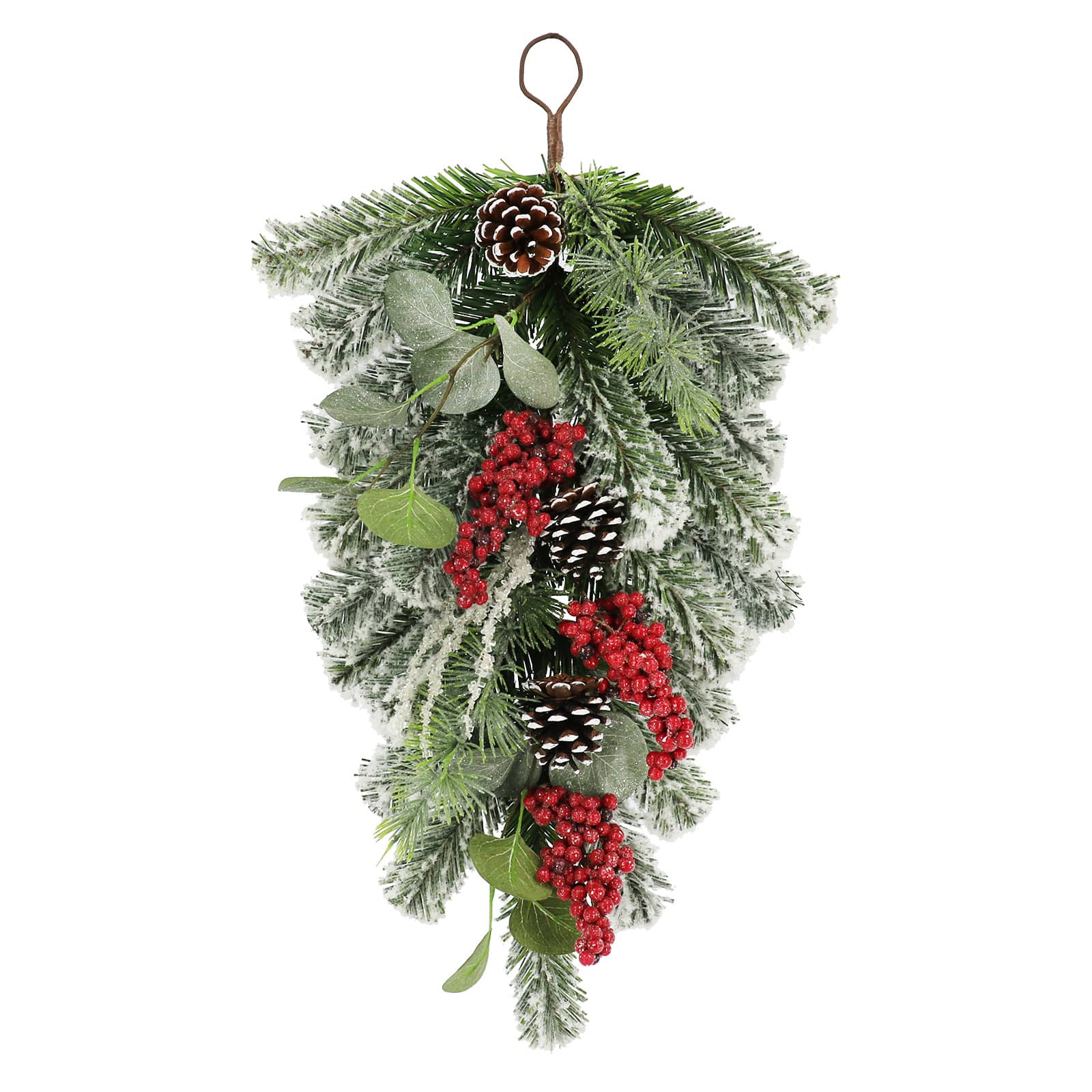 24&#x22; Snowy Pine with Red Berry &#x26; Pinecone Teardrop by Ashland&#xAE;