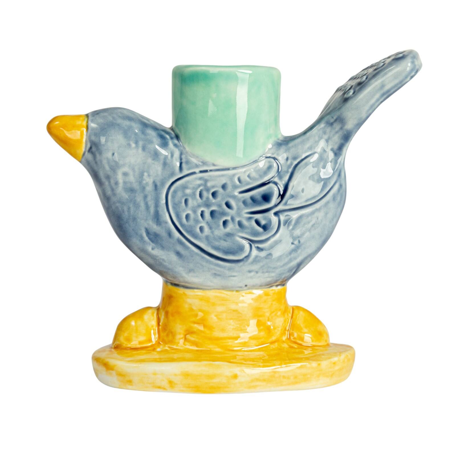 Hello Honey® 6" Yellow & Blue Chirpy Elegance Stoneware Taper Candle Holder