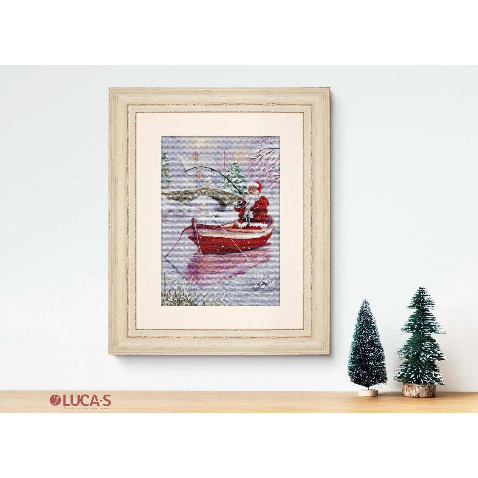 Luca-S Santa Fishing Counted Cross Stitch Kit