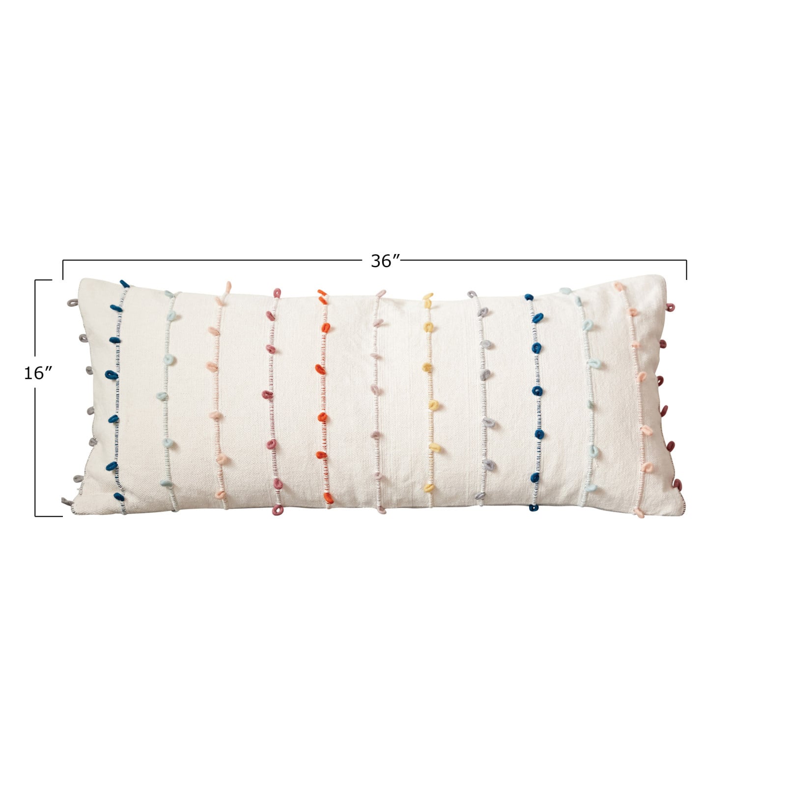 Hello Honey® White Cotton Pillow with Multicolor Embroidered Loop Stripes