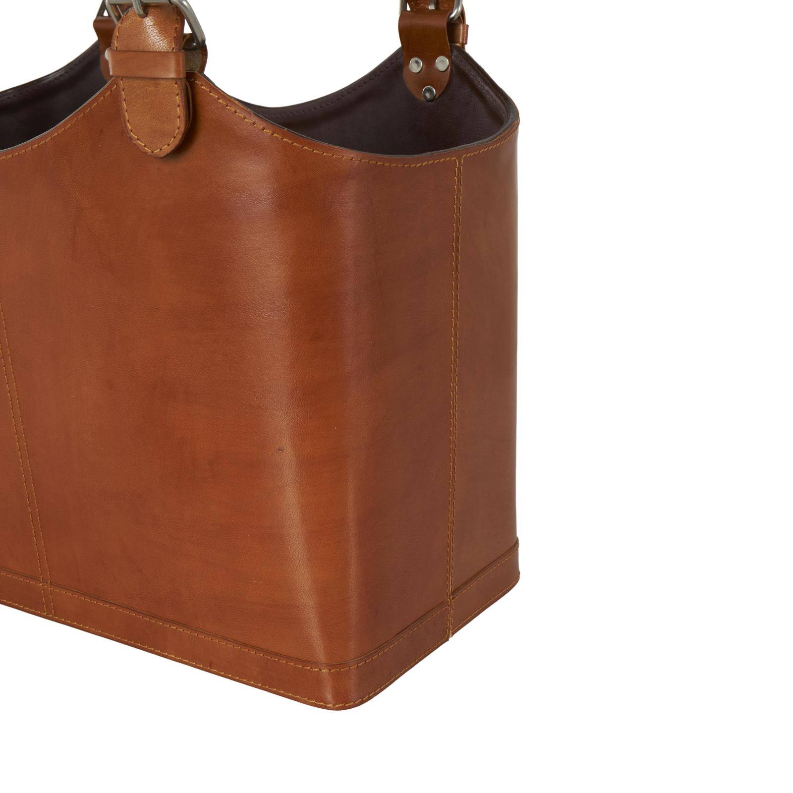 20" Brown Leather Handmade Box Style Single Slot Decorative Magazine Holder with Curved Buckle Handles
