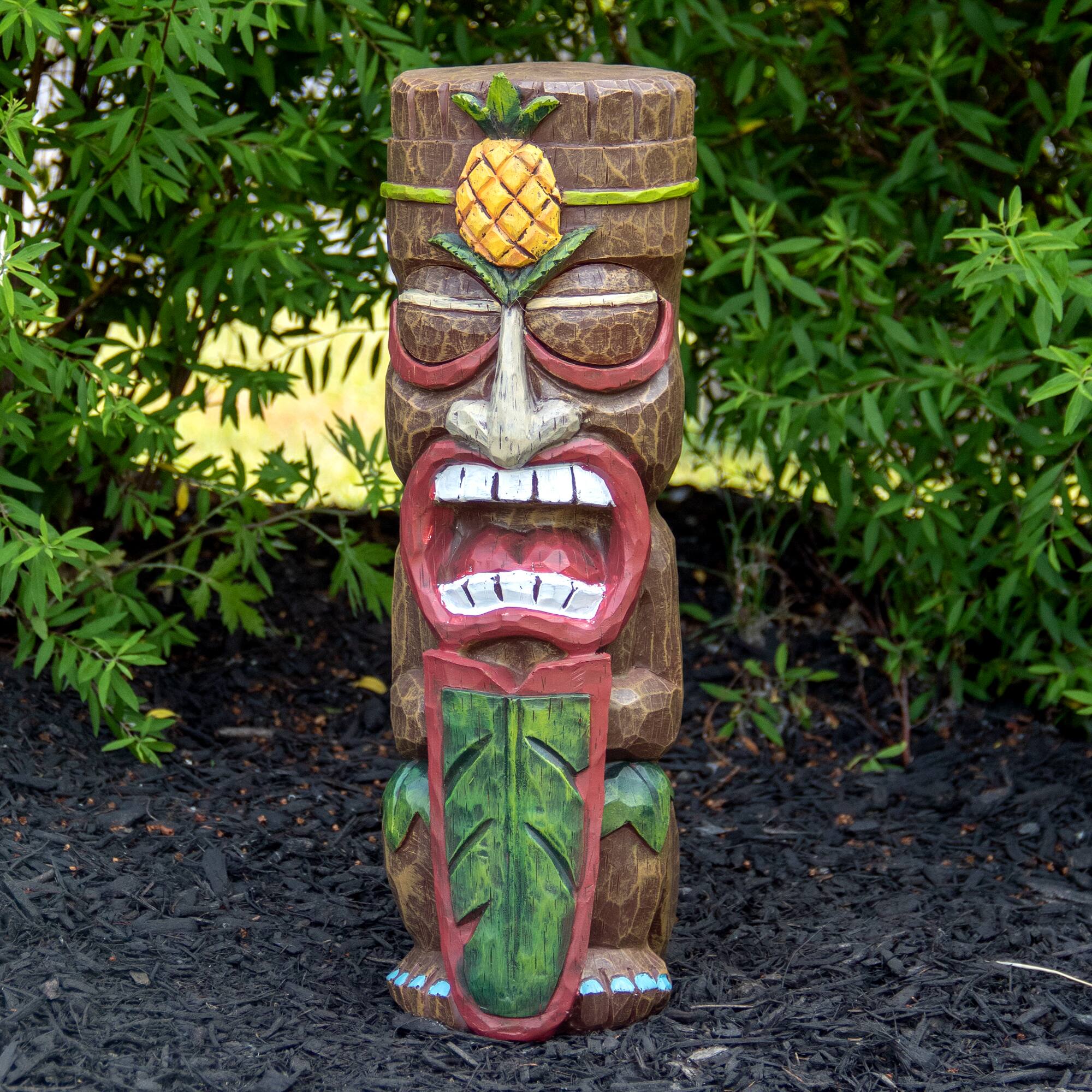 16&#x22; Solar Lighted Polynesian Outdoor Garden Tiki Statue