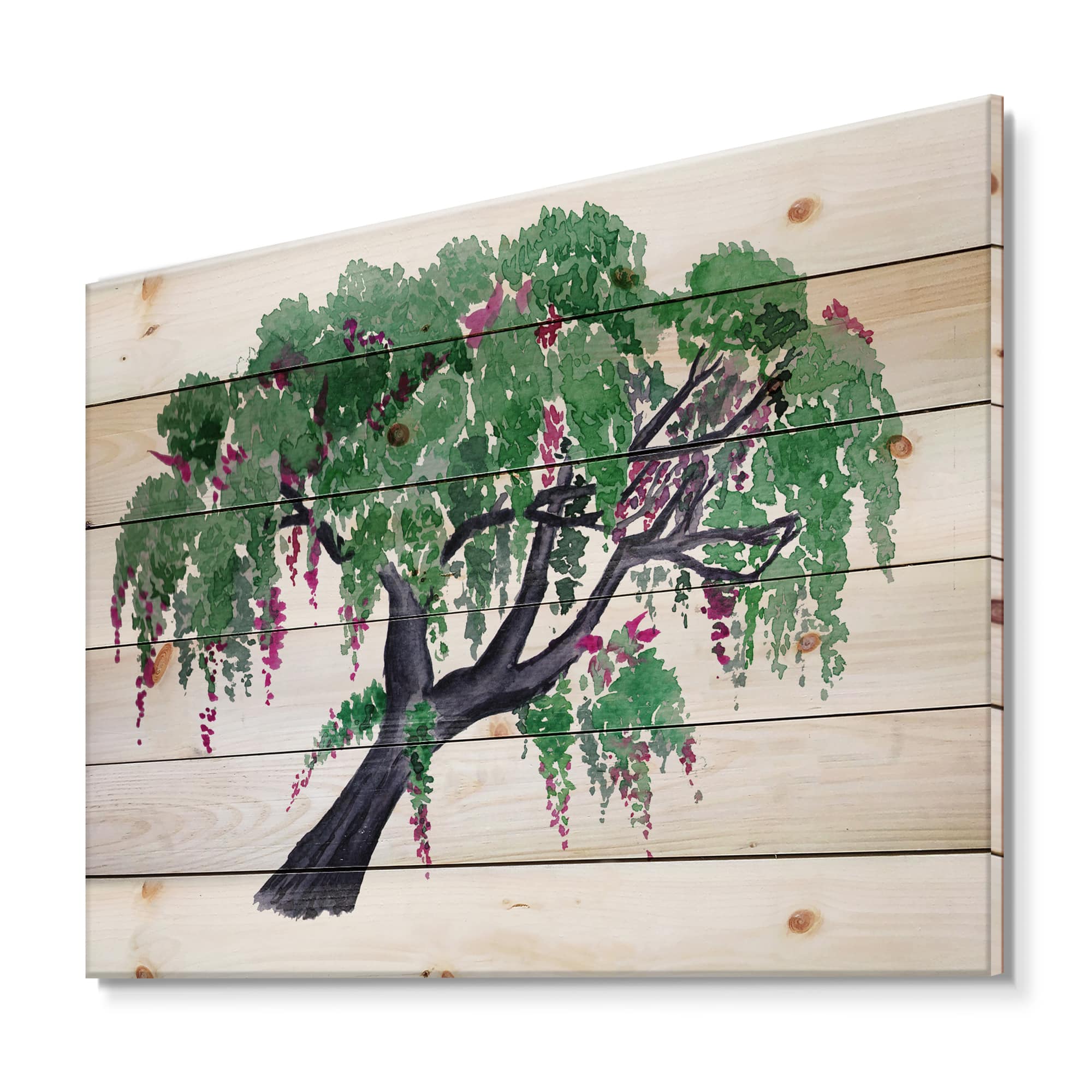 Designart - Tree of Wisteria - Traditional Print on Natural Pine Wood