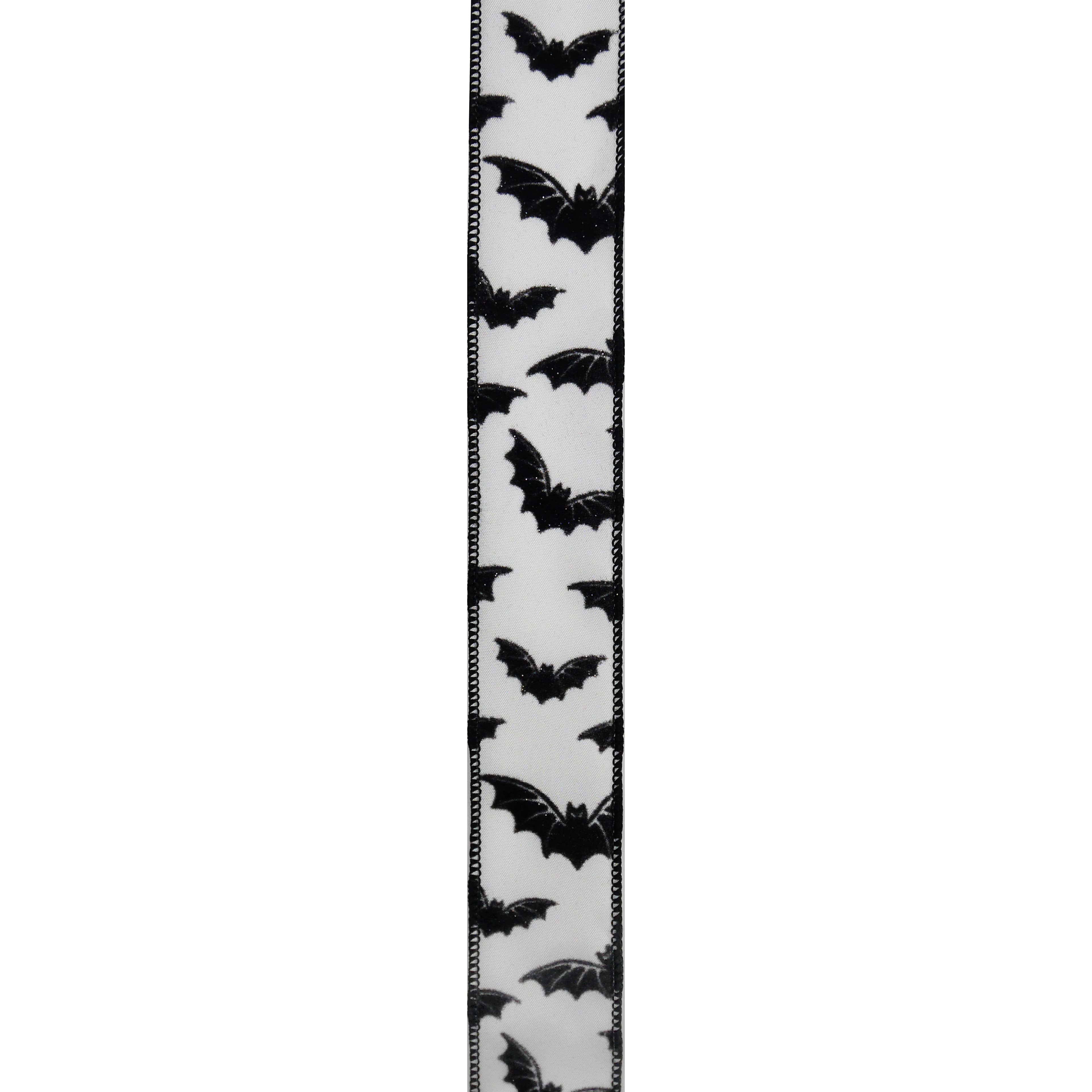 1.5&#x22; x 10yd. Black &#x26; White Bats Wired Taffeta Ribbon by Celebrate It&#xAE; Halloween