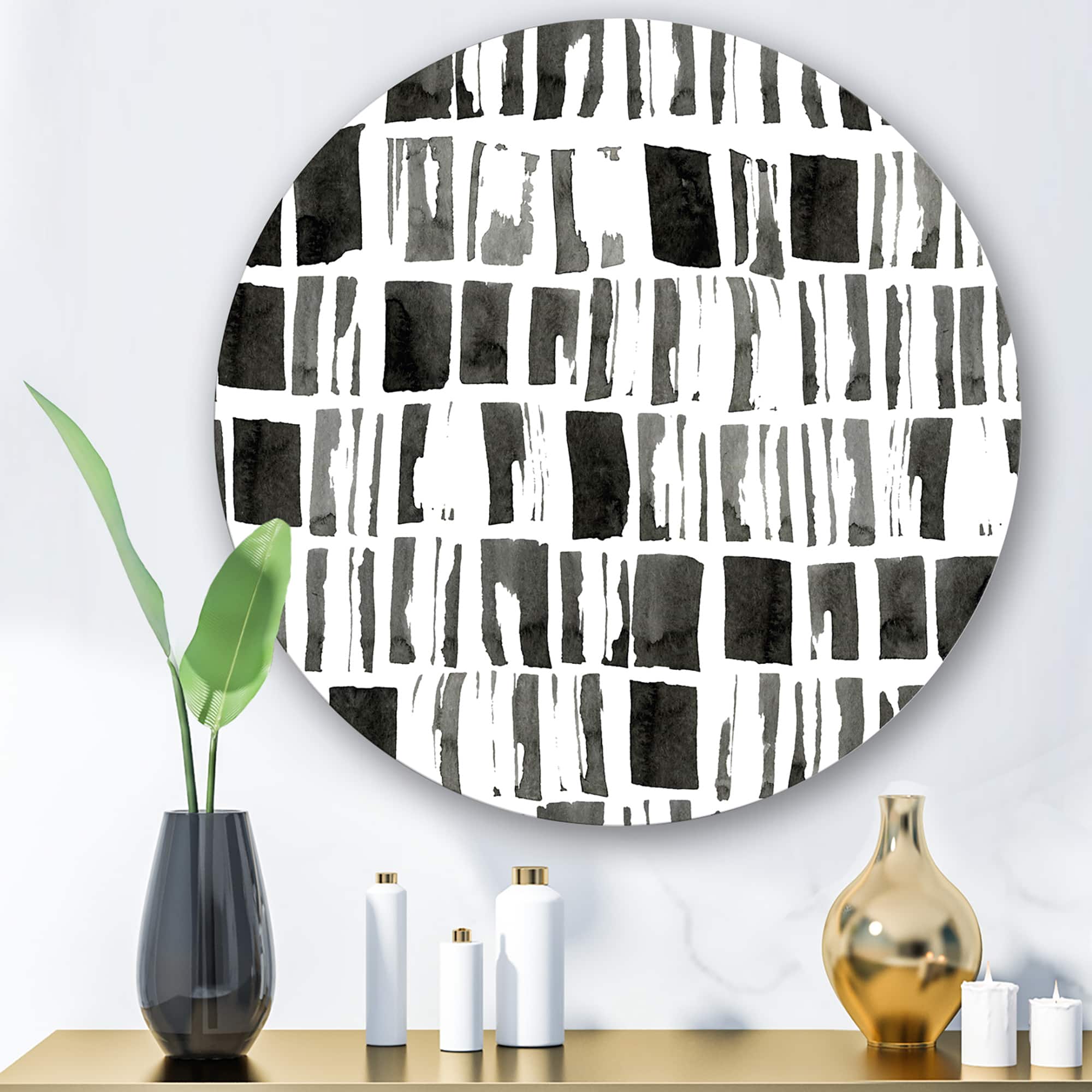 Designart - Abstract Monochrome Bricks - Modern Metal Circle Wall Art