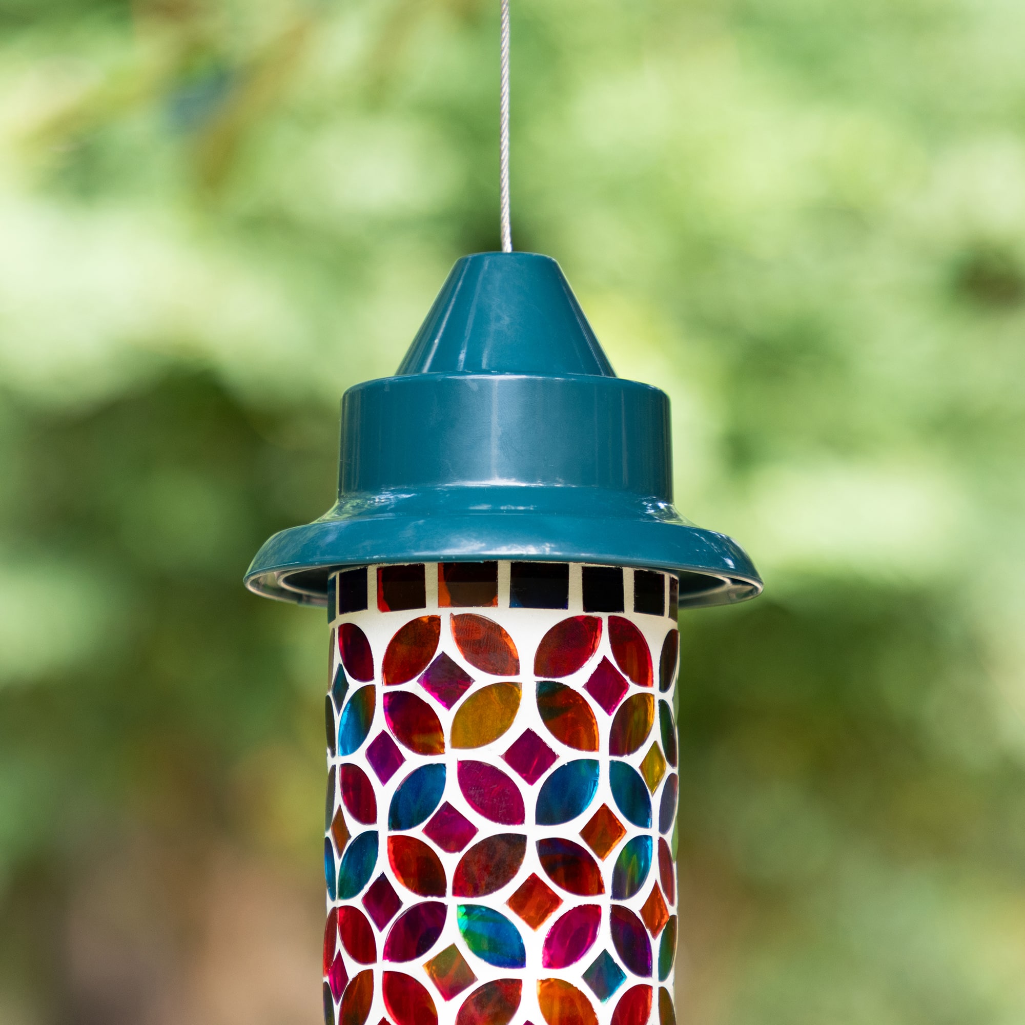 Glitzhome® 20" Glass Tall Hanging Multi-Color Mosaic Birdfeeder