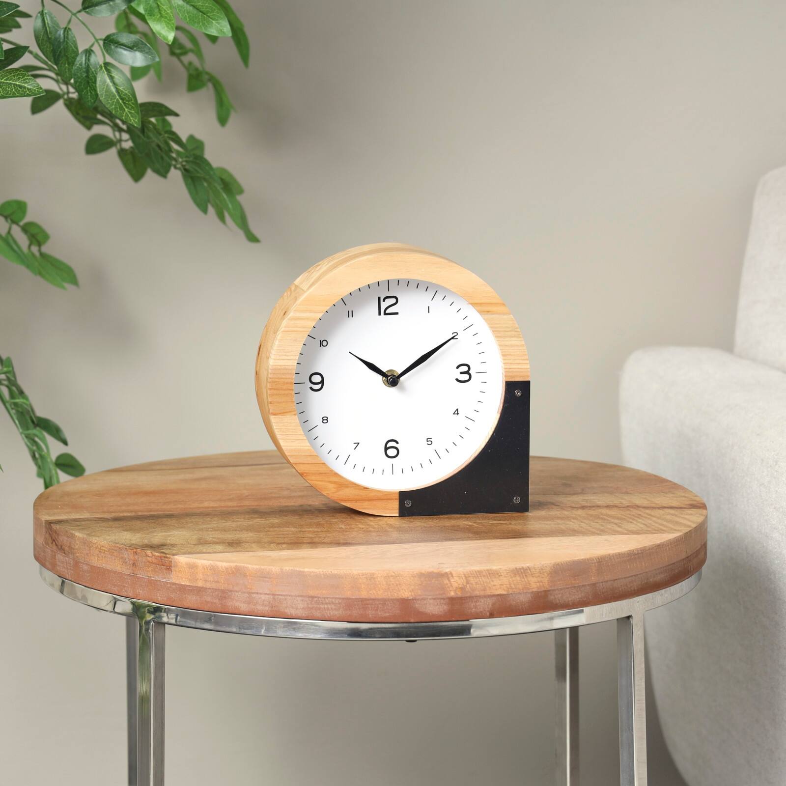 8" Light Brown Wood Round Abstract Clock