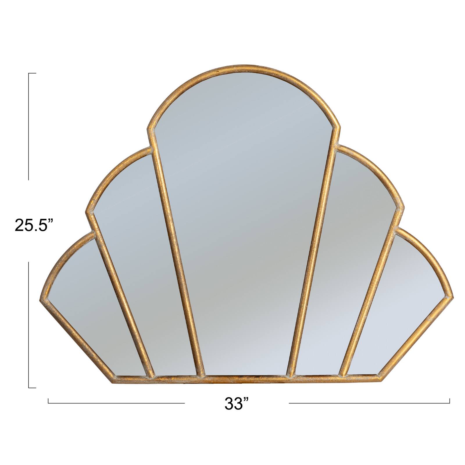 Hello Honey&#xAE; 33&#x22; Antique Gold Finish Modern Scallop Shaped Metal Wall Mirror