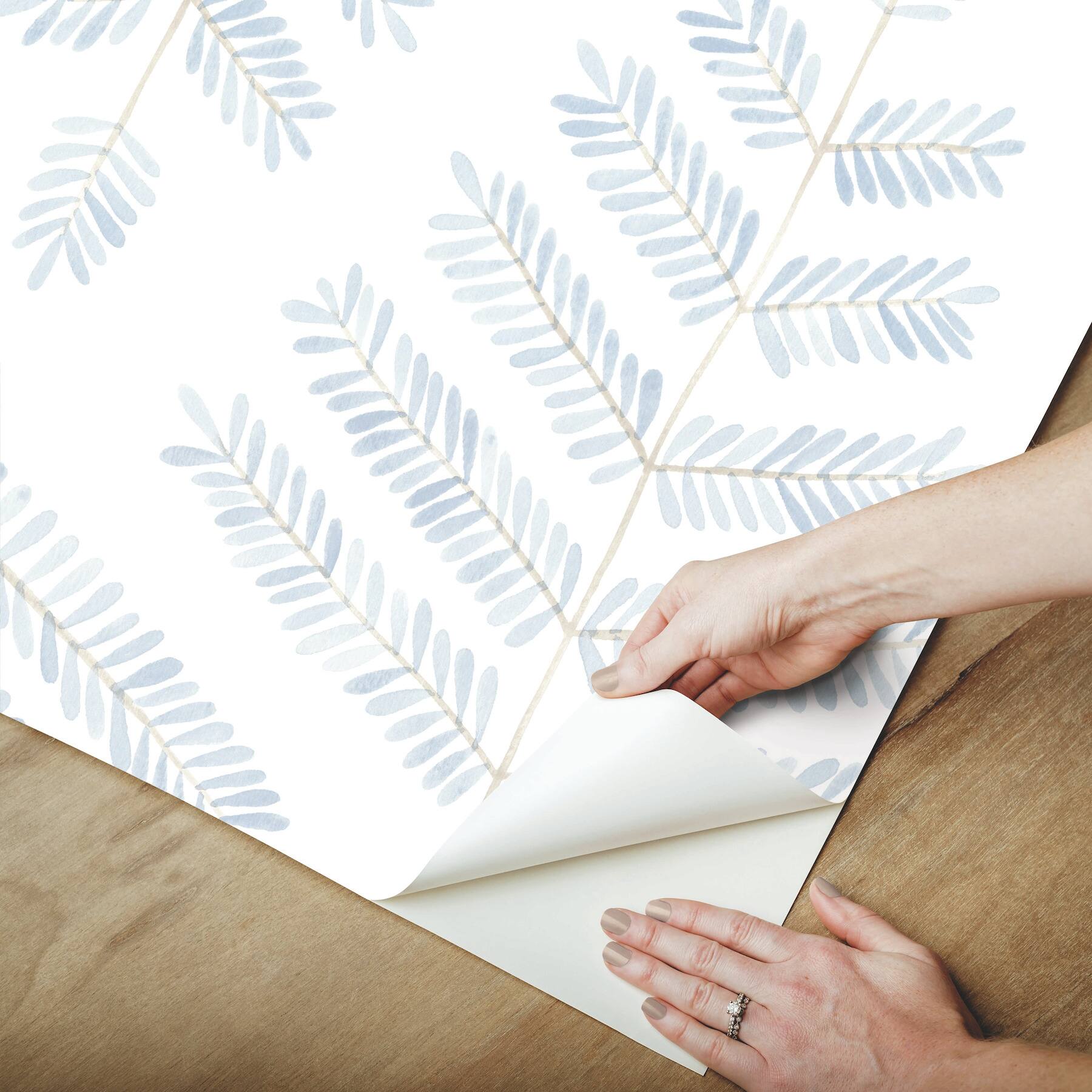 RoomMates Blue Cat Coquillette Leaflets Peel & Stick Wallpaper