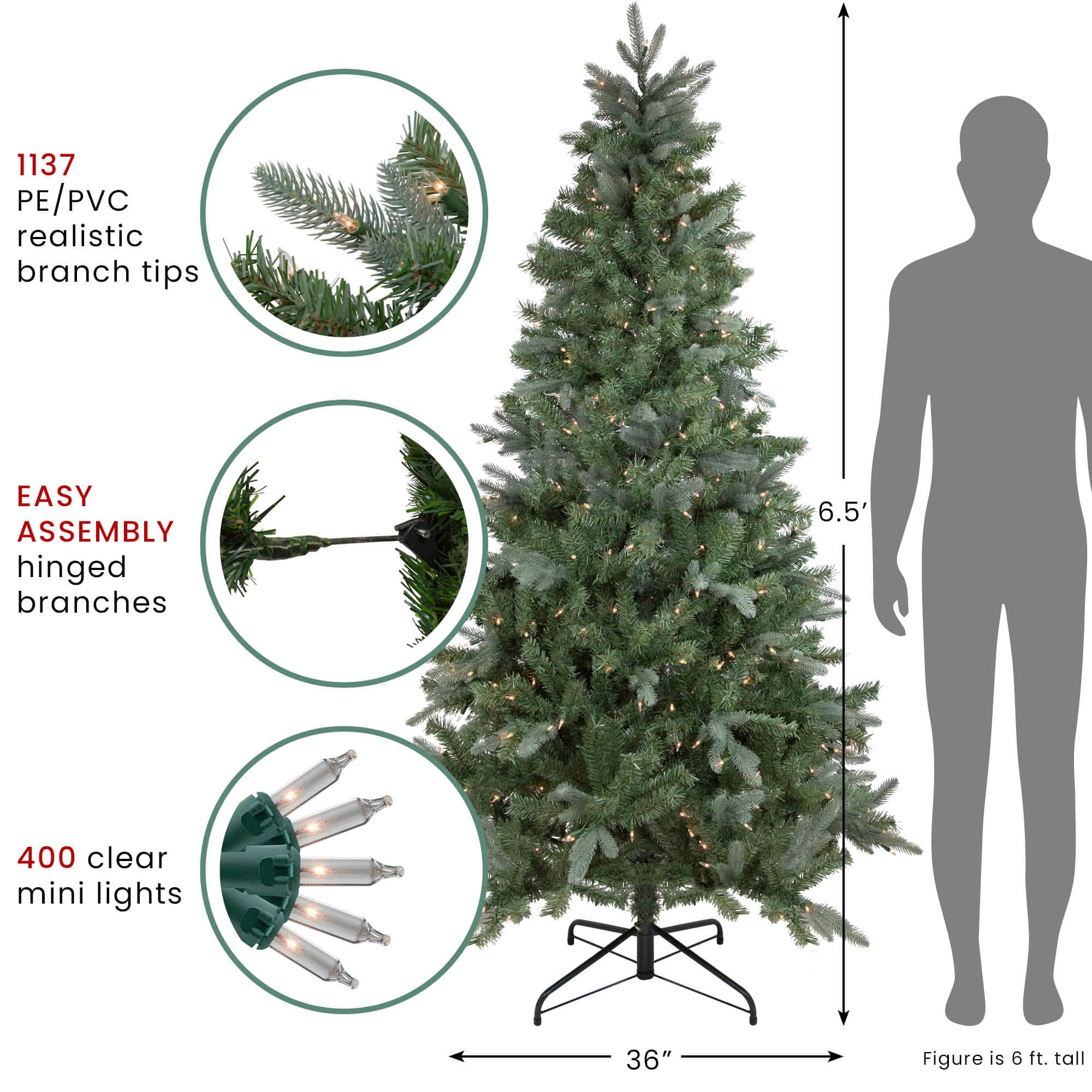 6.5ft. Pre-Lit Granville Fraser Fir Slim Artificial Christmas Tree, Clear Lights