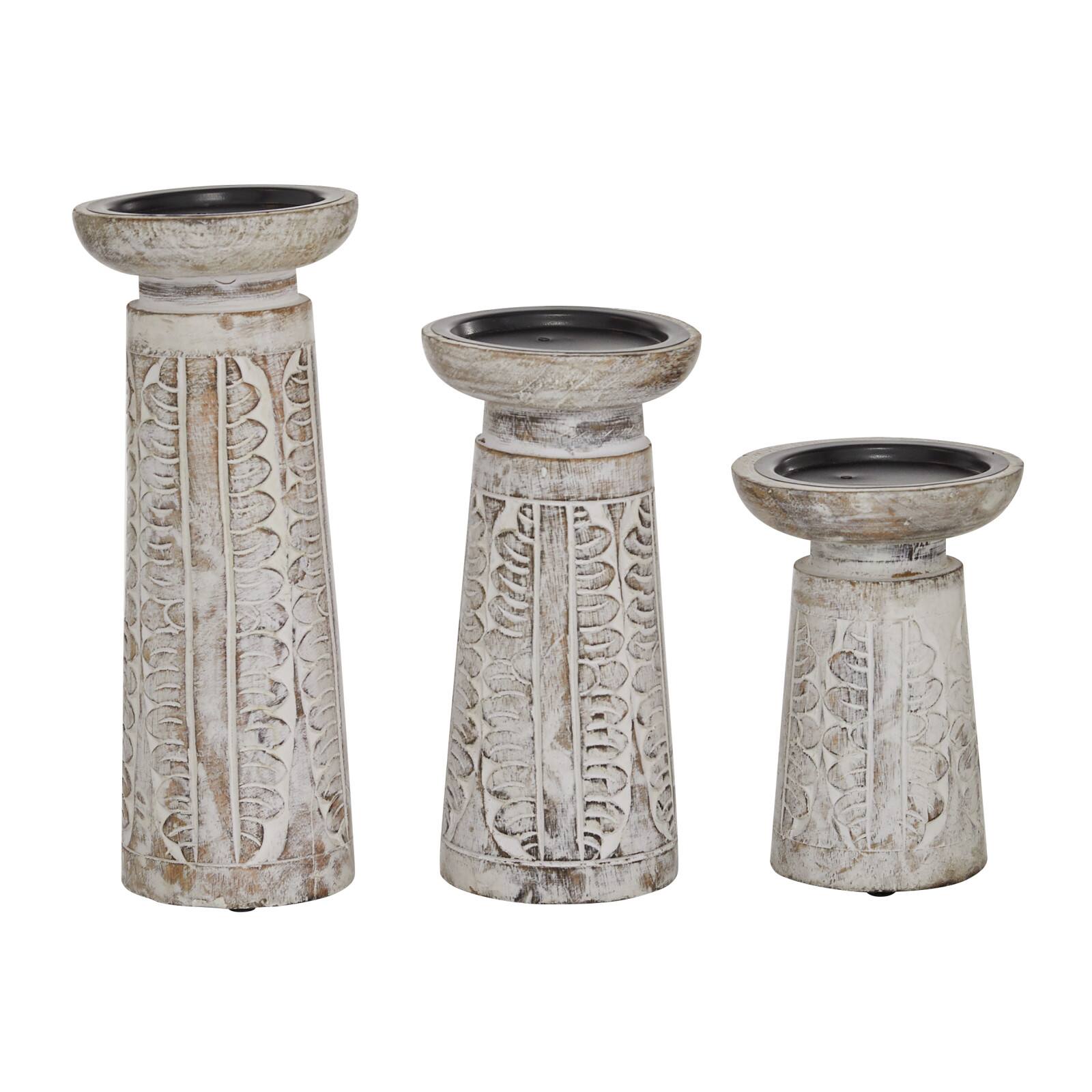 White Mango Wood Natural Candle Holder Set