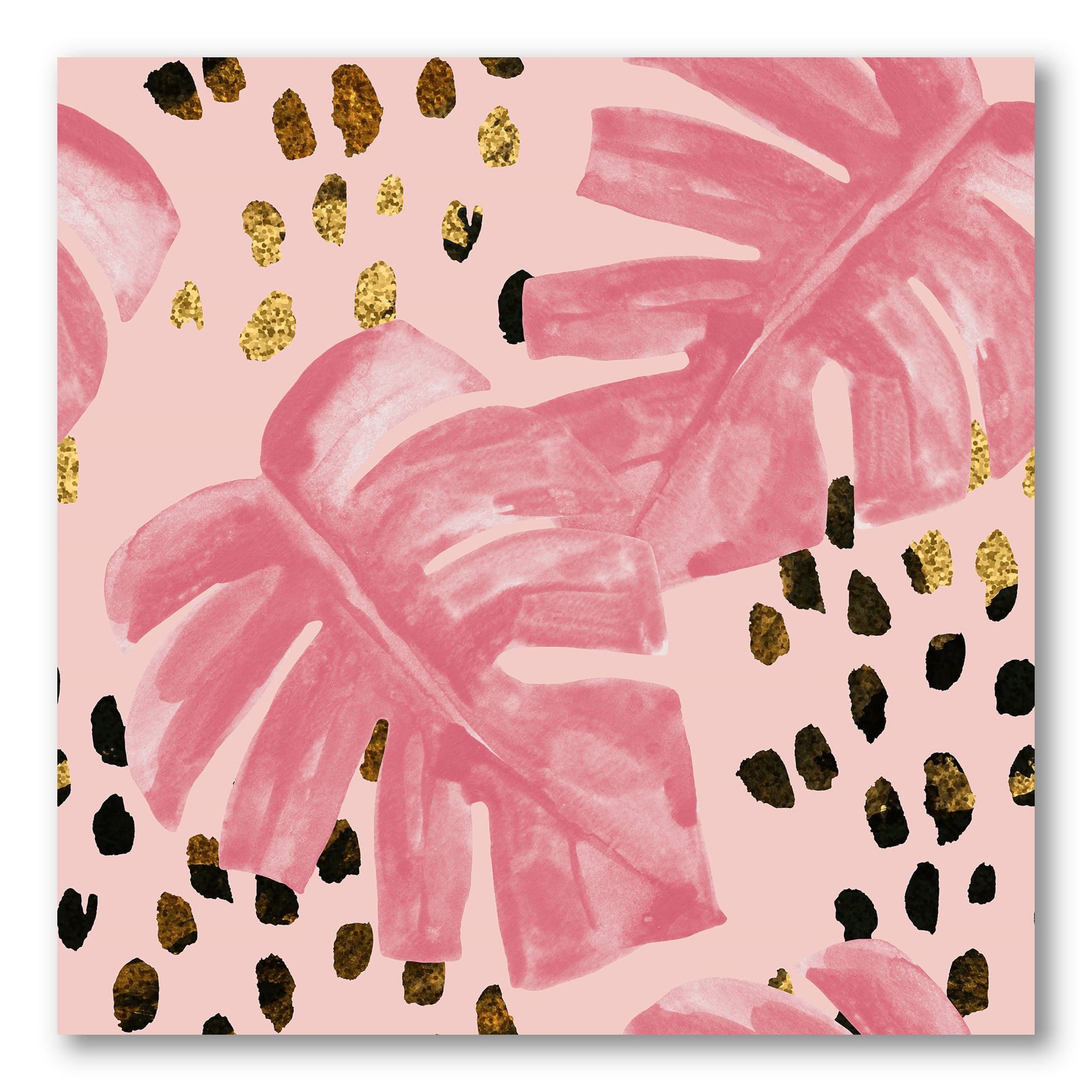 Designart - Pink Colored Monstera On Rough Brush Strokes I - Tropical Canvas Wall Art Print