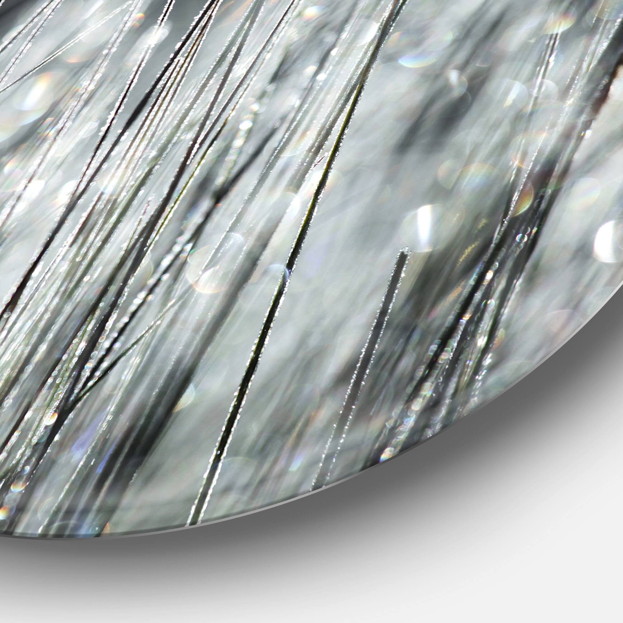 Designart - Raindrops on Grass Black White' Oversized Landscape Metal Circle Wall Art