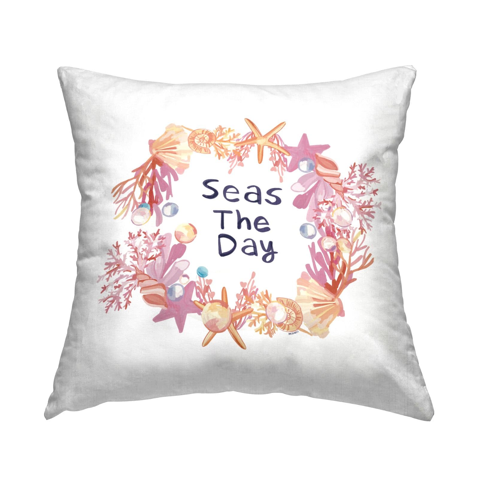 Stupell Industries Seas The Day Seashell Ocean Botanical Wreath Throw Pillow, 18" x 18"