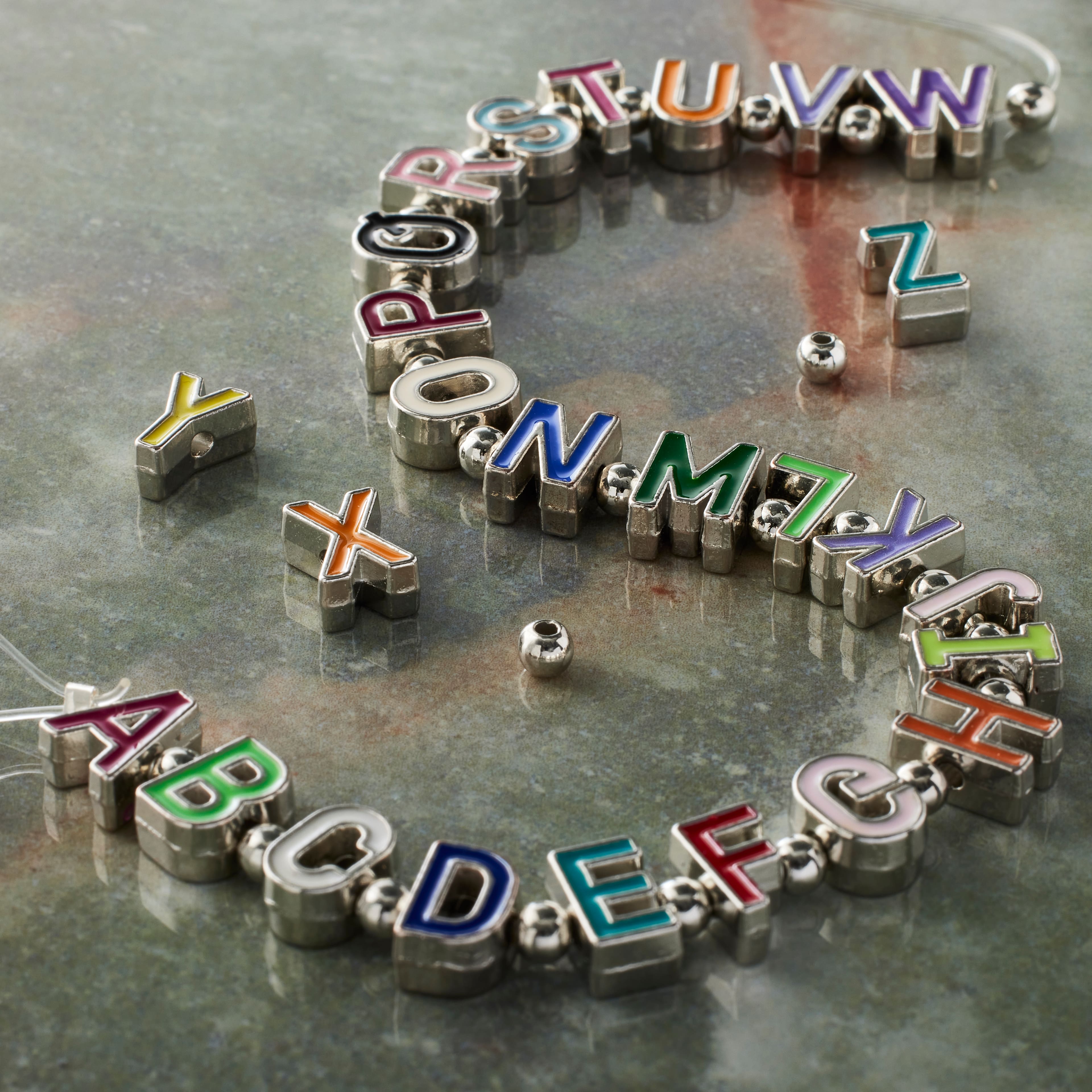 12 Pack: Rhodium Mixed Enamel Metal Alphabet Beads by Bead Landing™