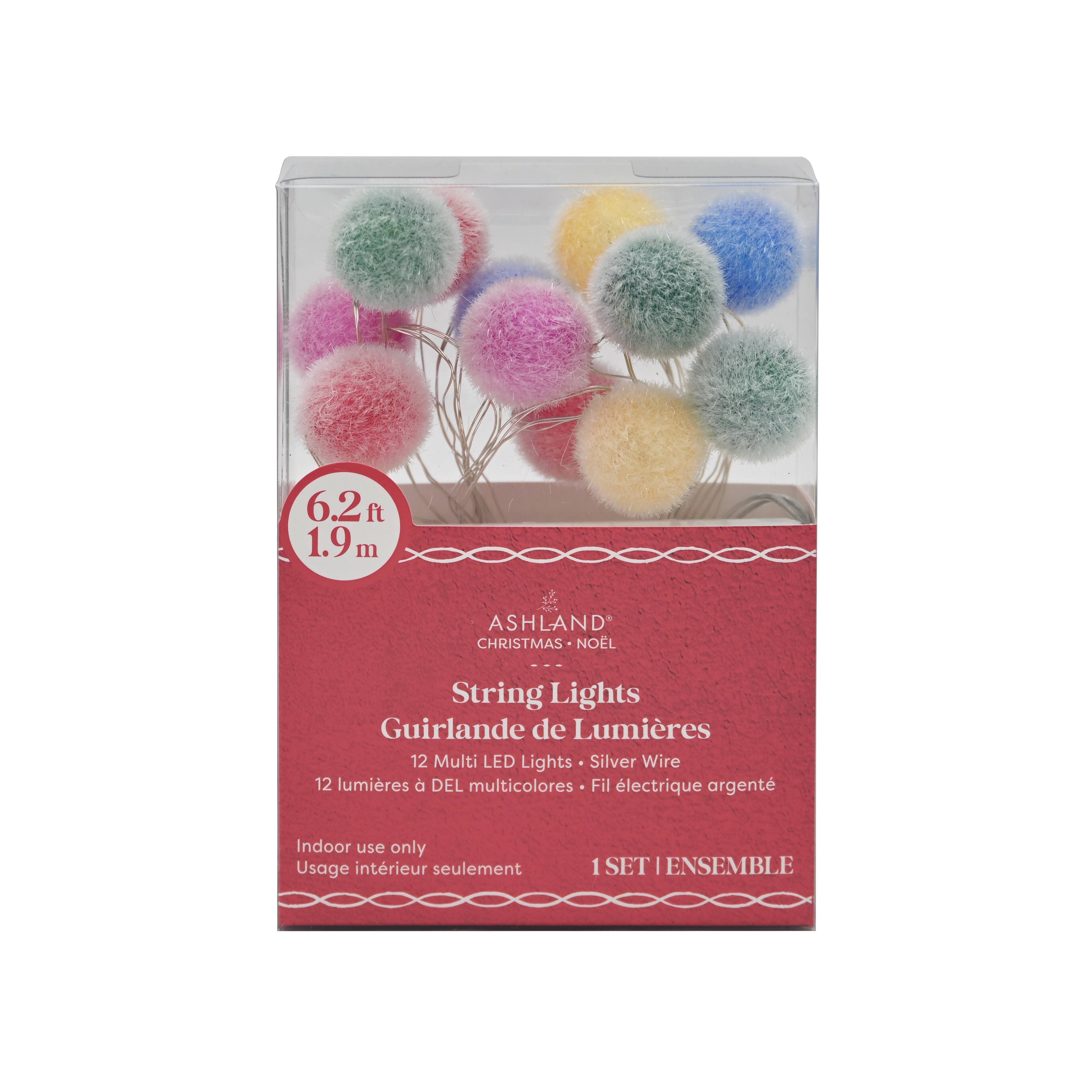 12ct. Multicolor LED Fuzzy Ball String Lights on Silver Wire by Ashland&#xAE;