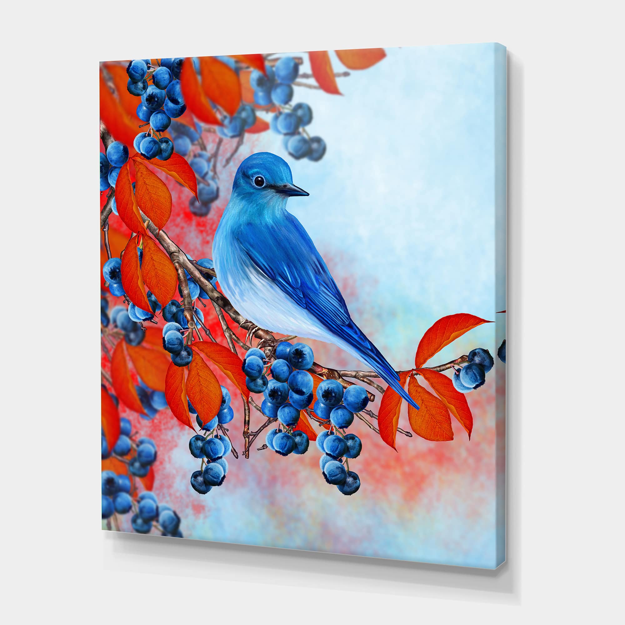 Designart - Bright Bird Bullfinch Sitting On A Branch III - Traditional Canvas Wall Art Print in Blue | 8" x 12" | Michaels®