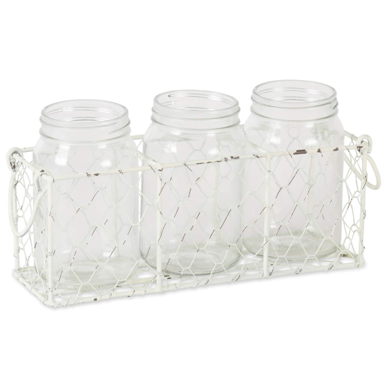 Antique White Flatware Caddy With Clear Jars