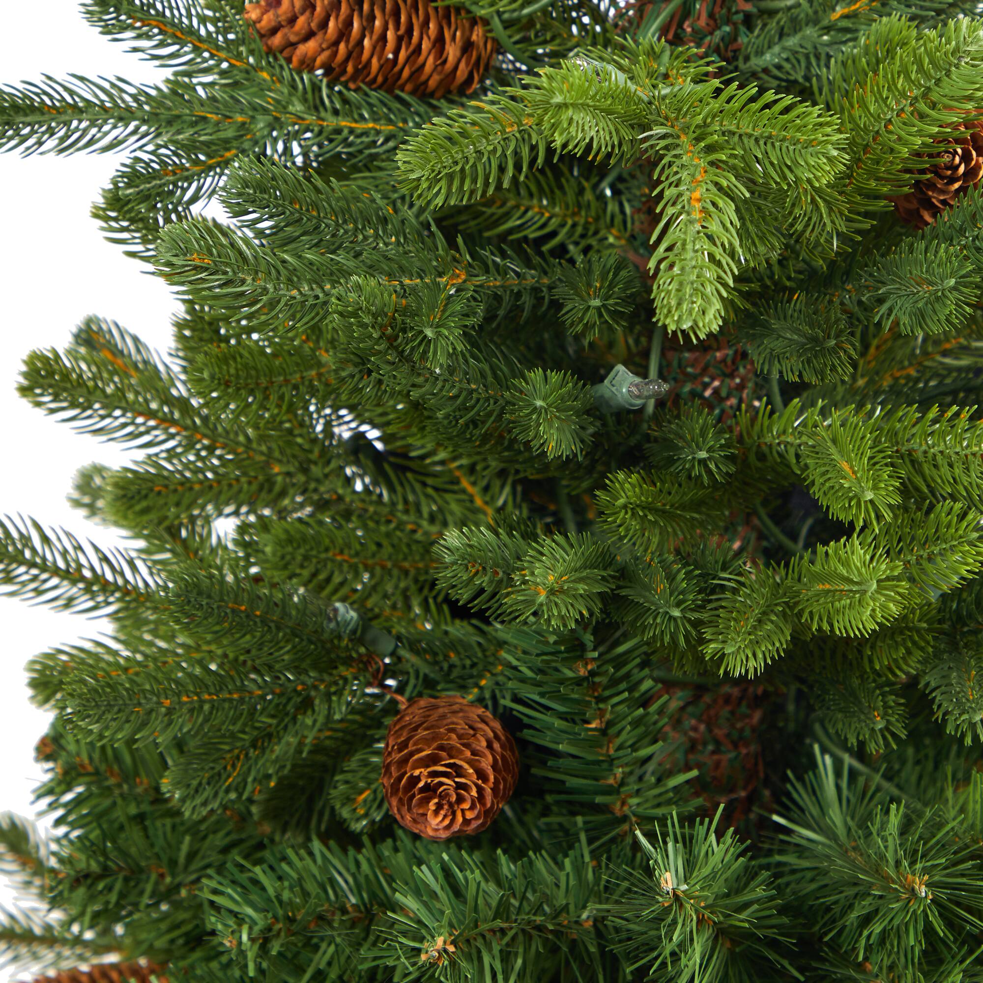 3.5ft. Pre-Lit Yukon Mountain Fir Artificial Christmas Tree in White Planter, Clear Lights
