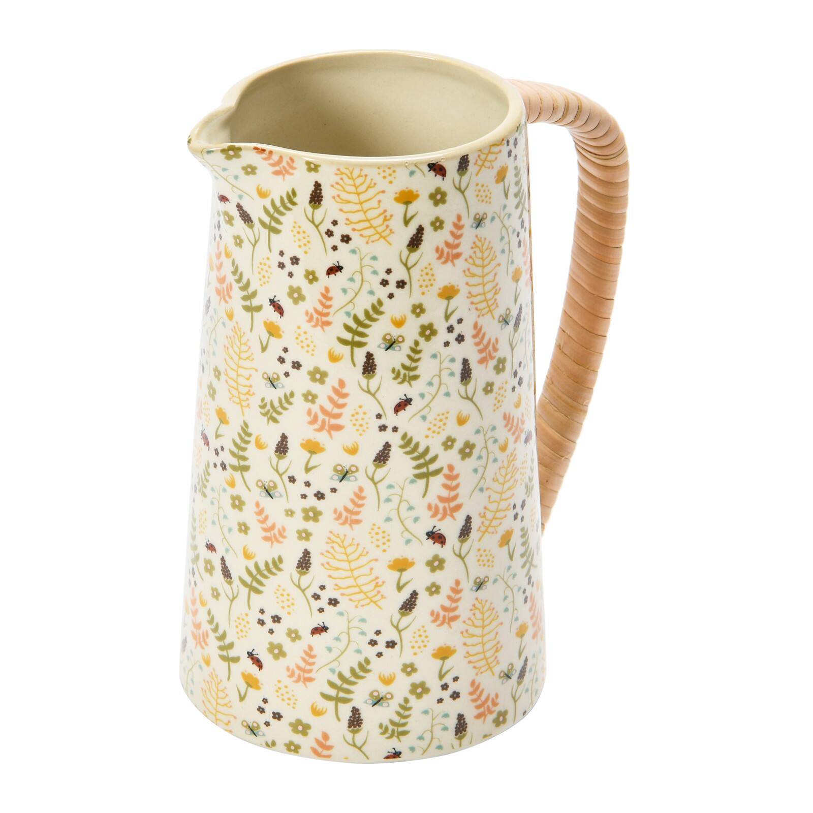 Hello Honey® 6.75" Stoneware Pitcher with Rattan Wrapped Handle