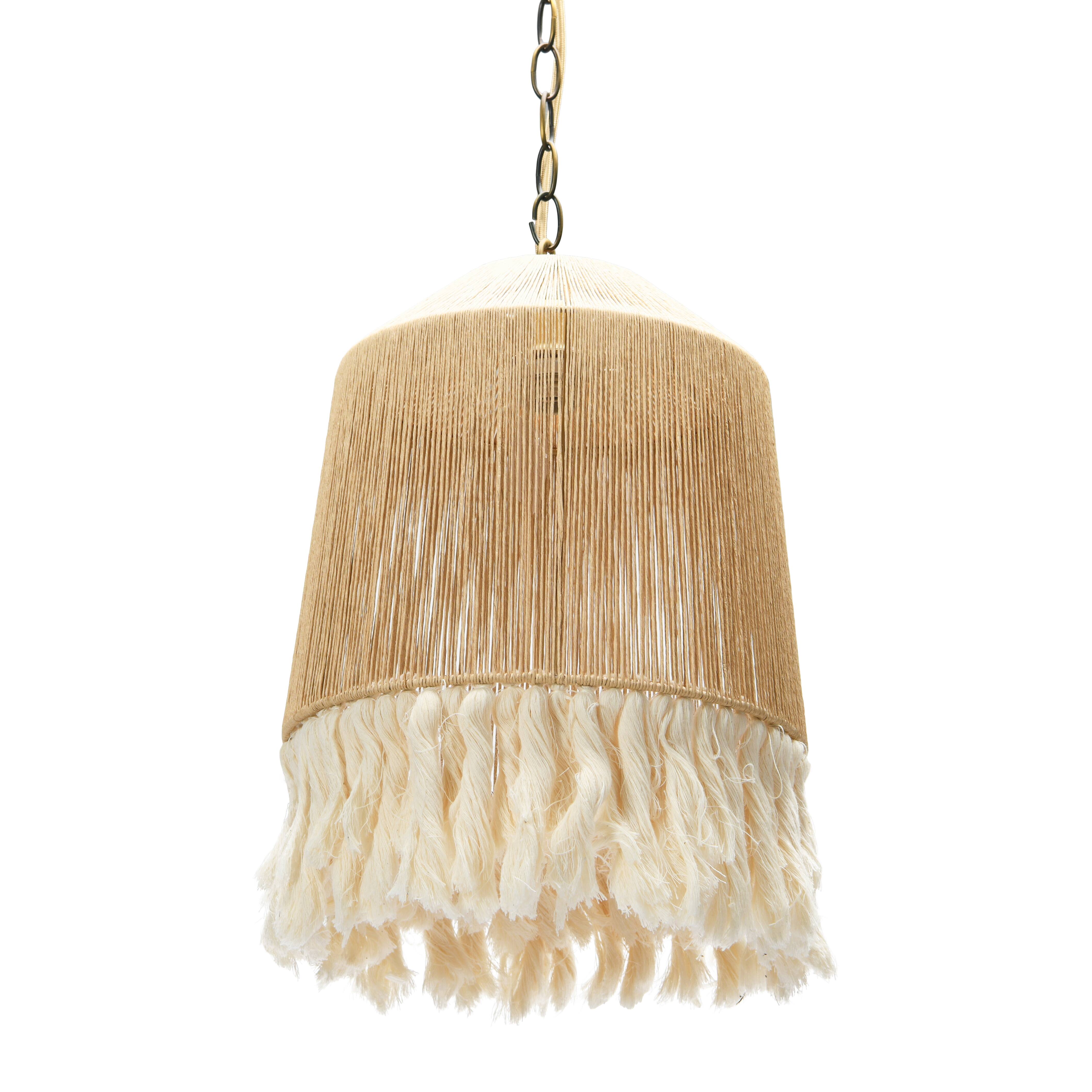 Hello Honey® 16" Coastal Pendant Lamp with Natural Paper Rope Shades, Fringe Detail and Iron Base