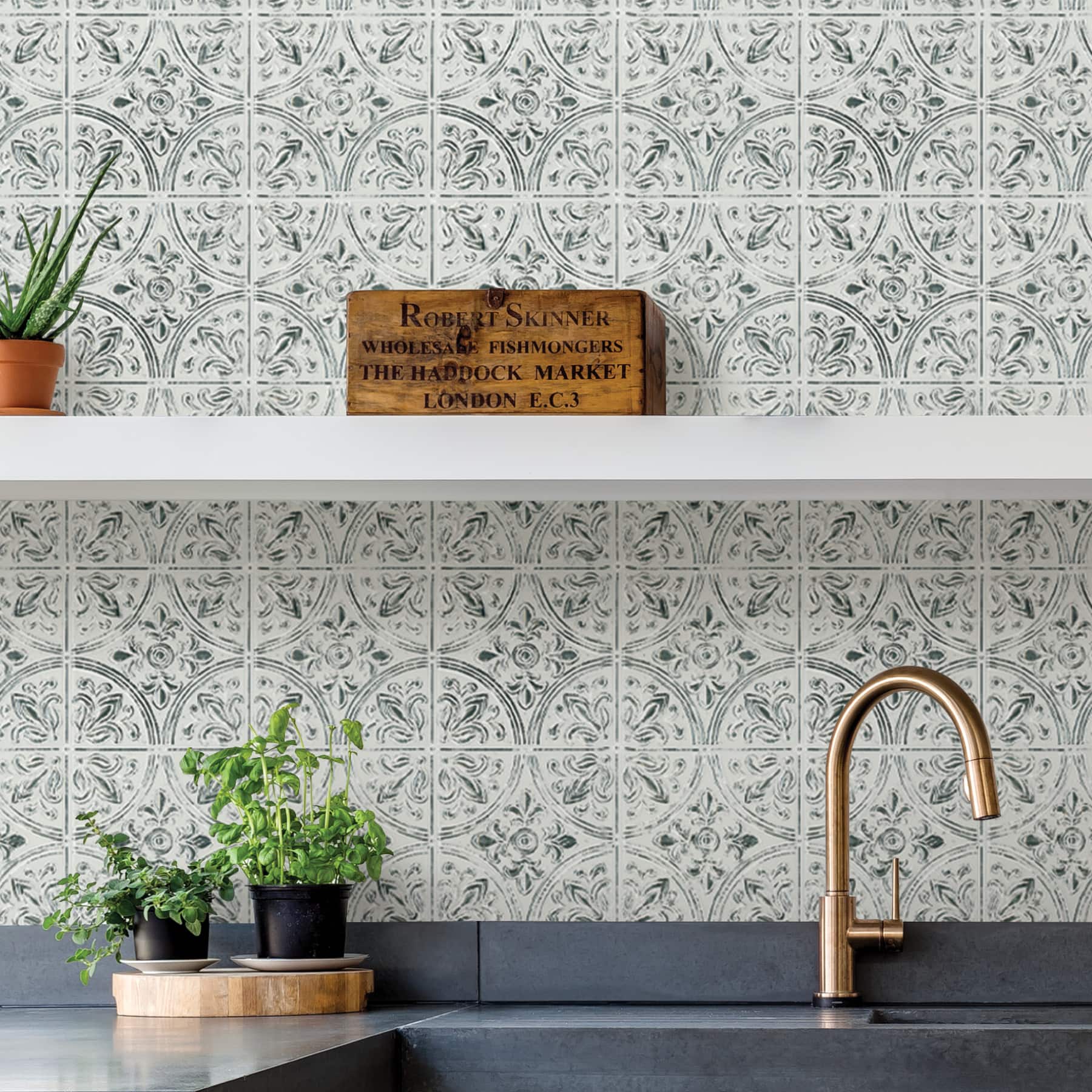 InHome Chelsea Antique White Peel &#x26; Stick Tin Tiles