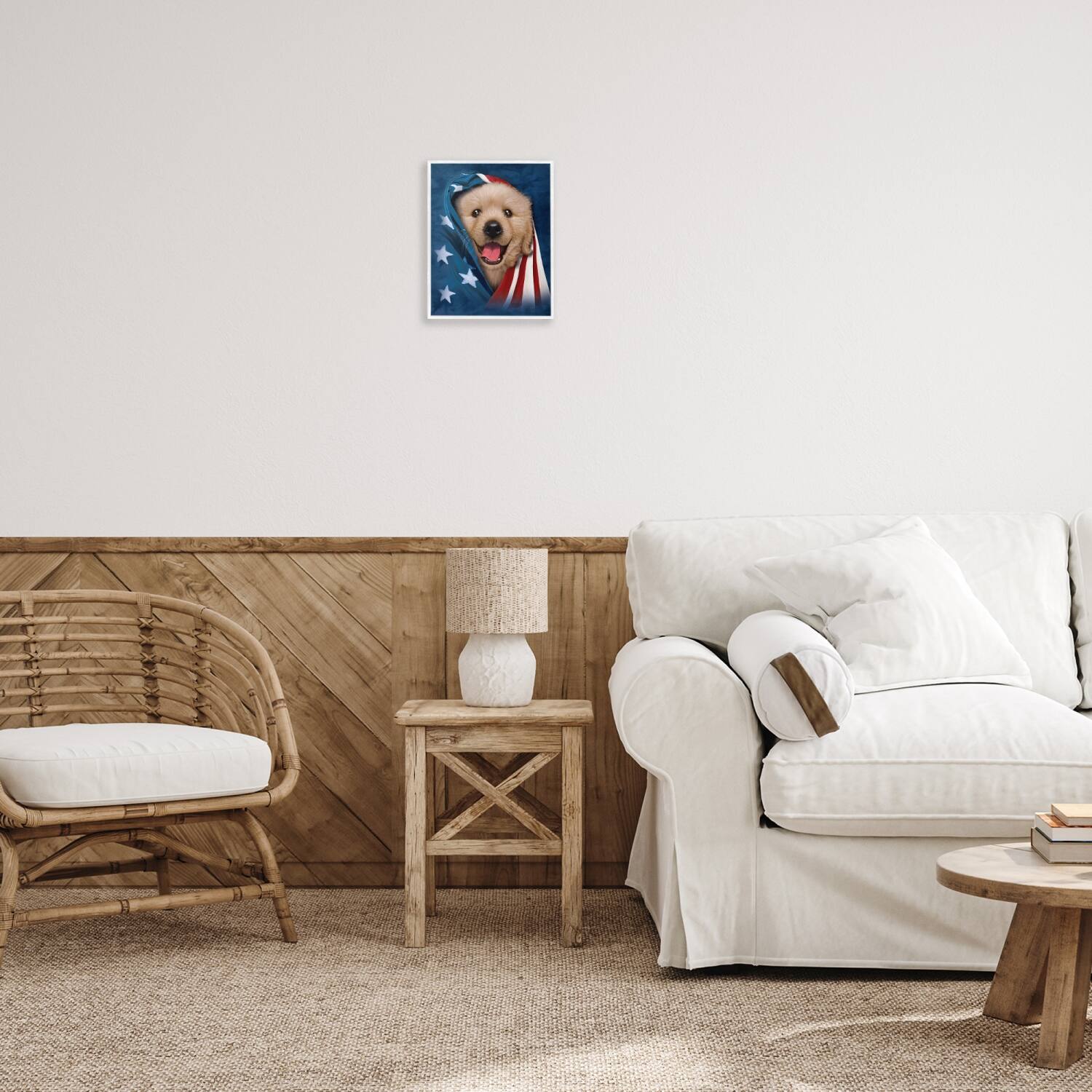 Stupell Industries Puppy & American Flag Framed Giclee Art
