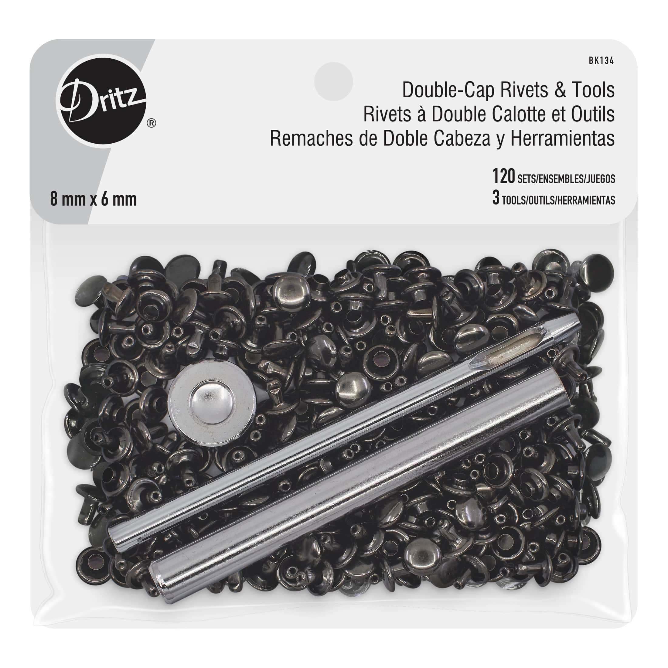 Dritz Double-Cap Rivets & Tools, 120 Sets Gunmetal