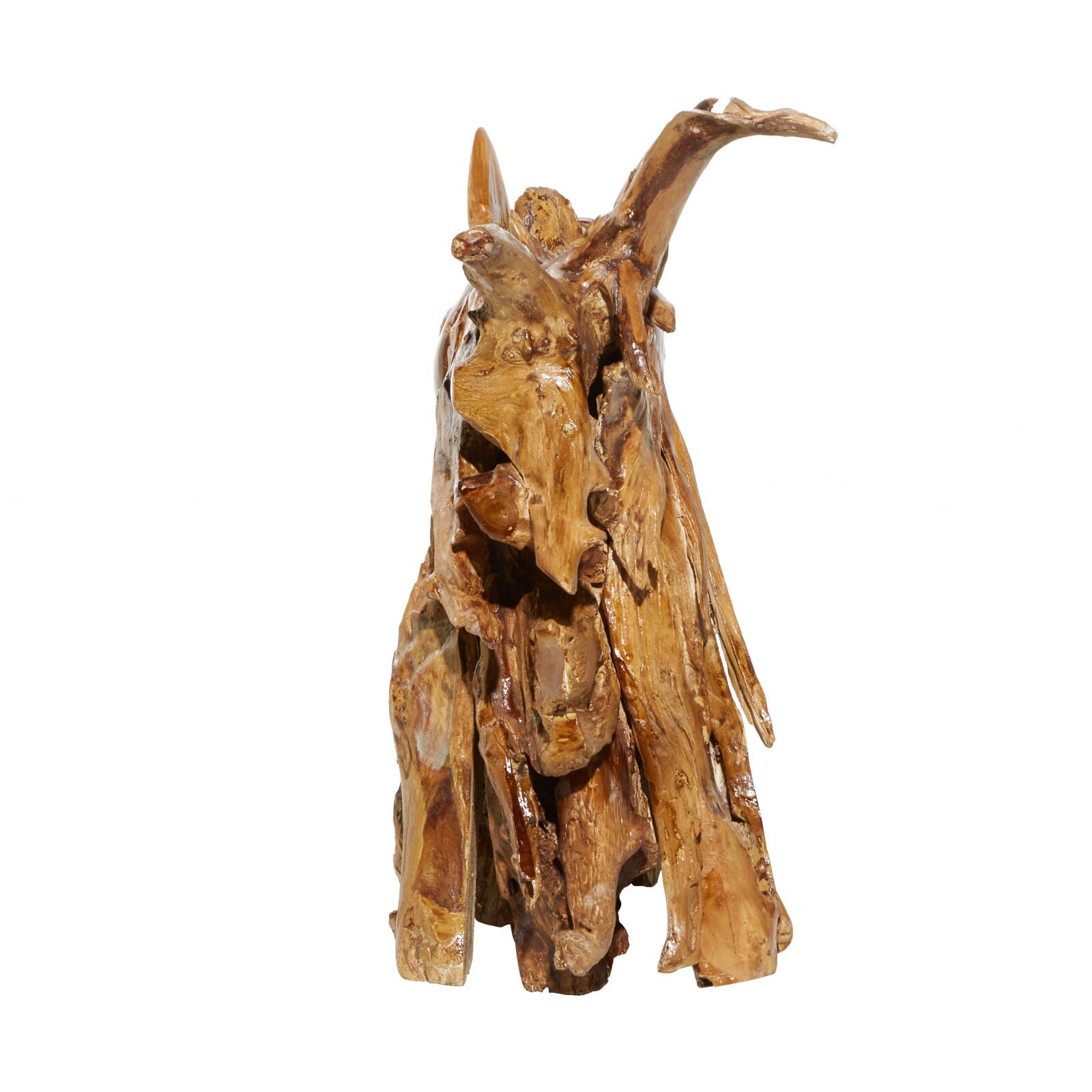 Brown Teak Wood Natural Horse Sculpture 23&#x22; x 25&#x22; x 10&#x22;