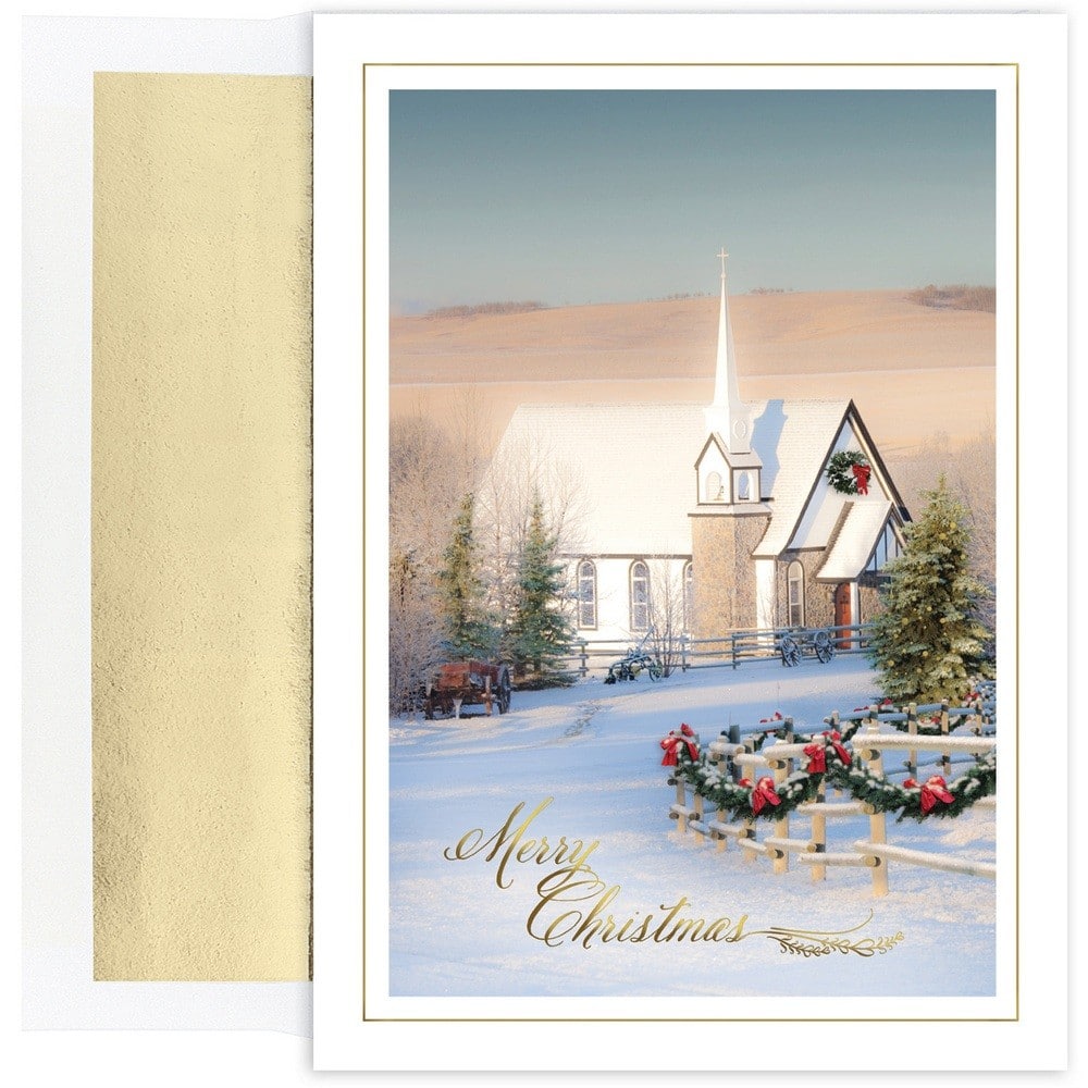 JAM Paper Country Church House Christmas Card Set