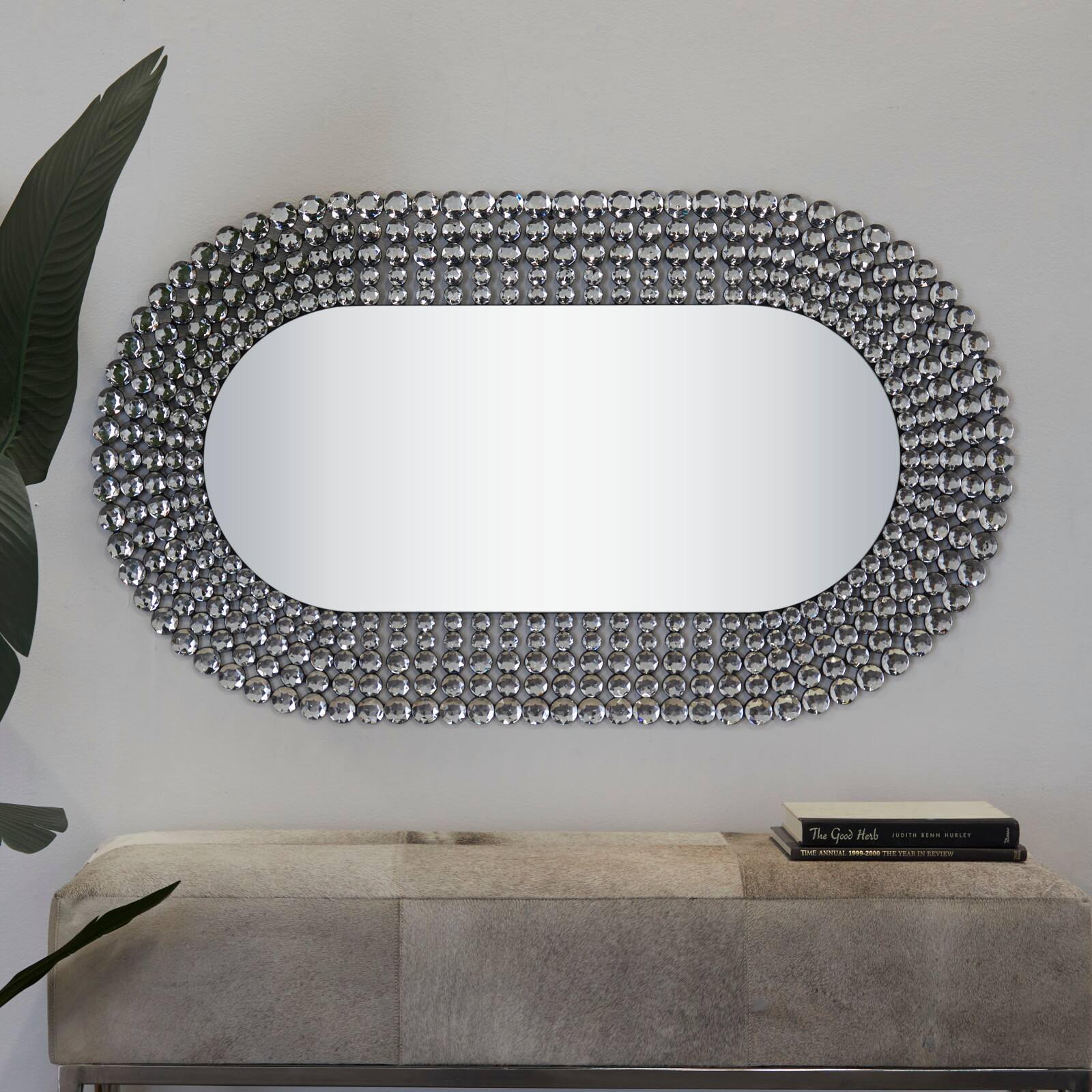 Silver Glass Radial Crystal Frame Wall Mirror 28" x 1" x 48"