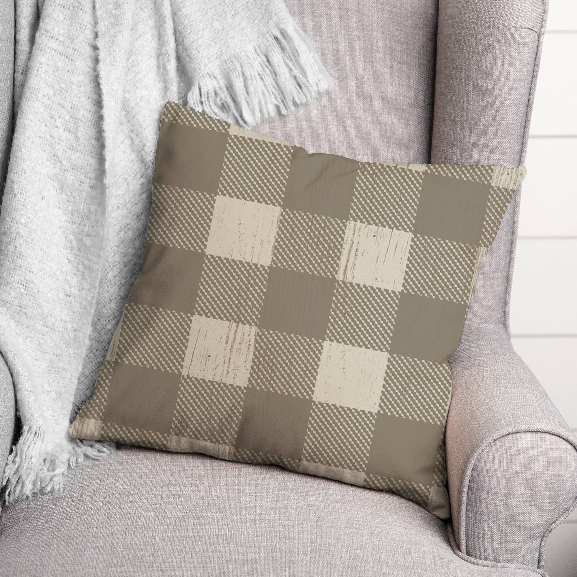 Taupe Buffalo Check Throw Pillow